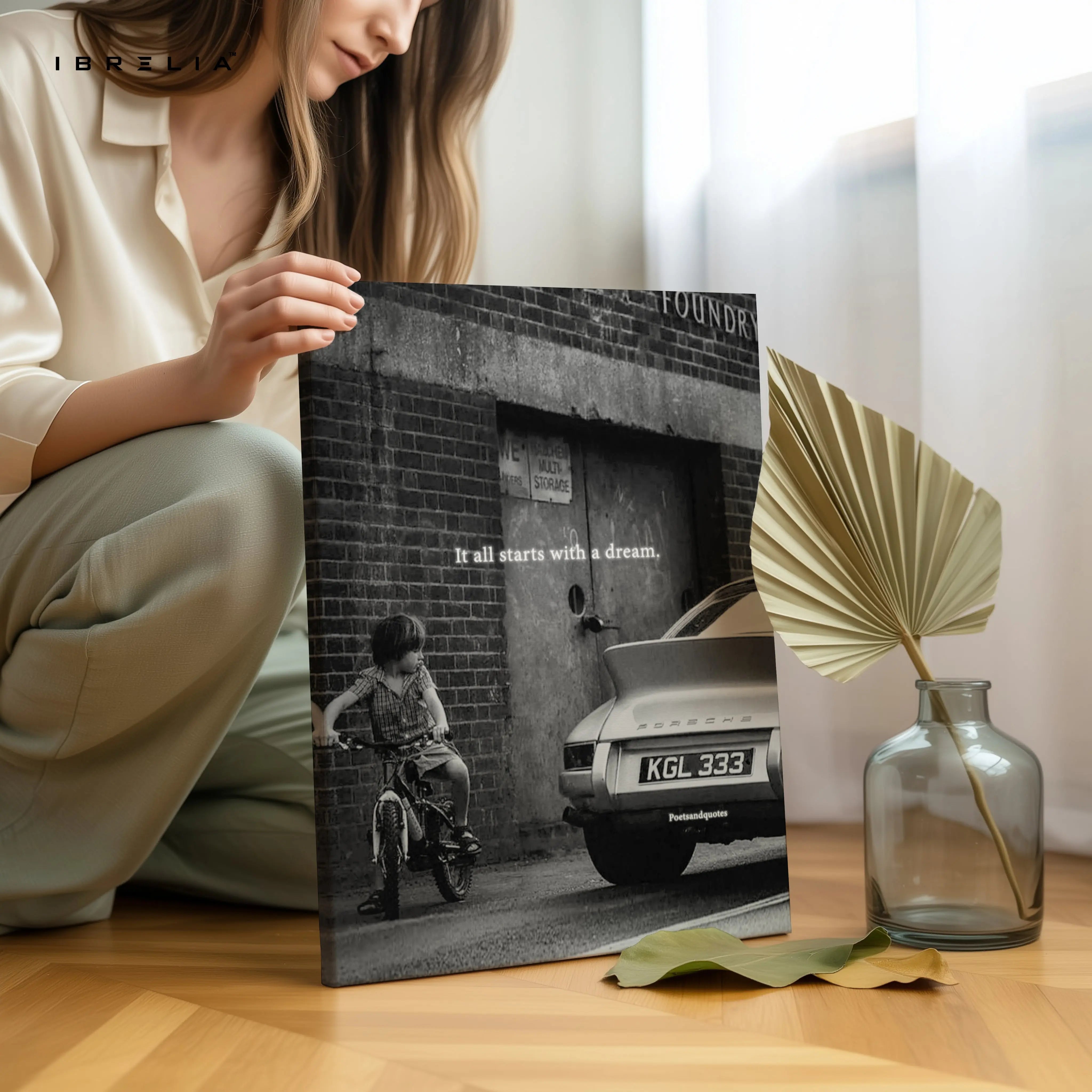 It All Starts With a Dream Wall Art – Vintage Porsche Motivation Canvas Frame | Inspirational Poster Pakistan | IBRELIA™ IBRELIA