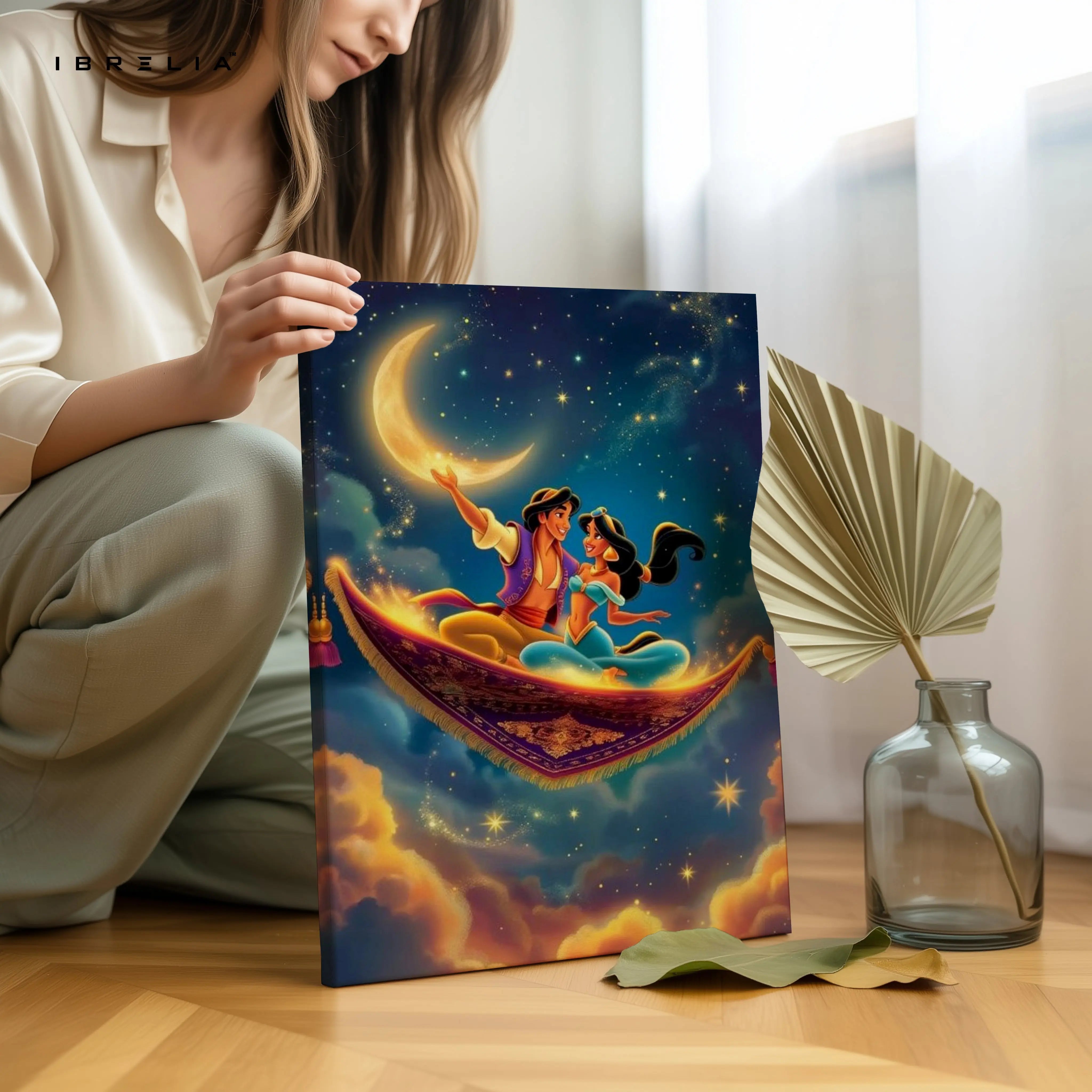 Magic Carpet Night Sky Wall Art – Romantic Fantasy Canvas Frame | Arabian Dream Decor Pakistan | IBRELIA™ IBRELIA