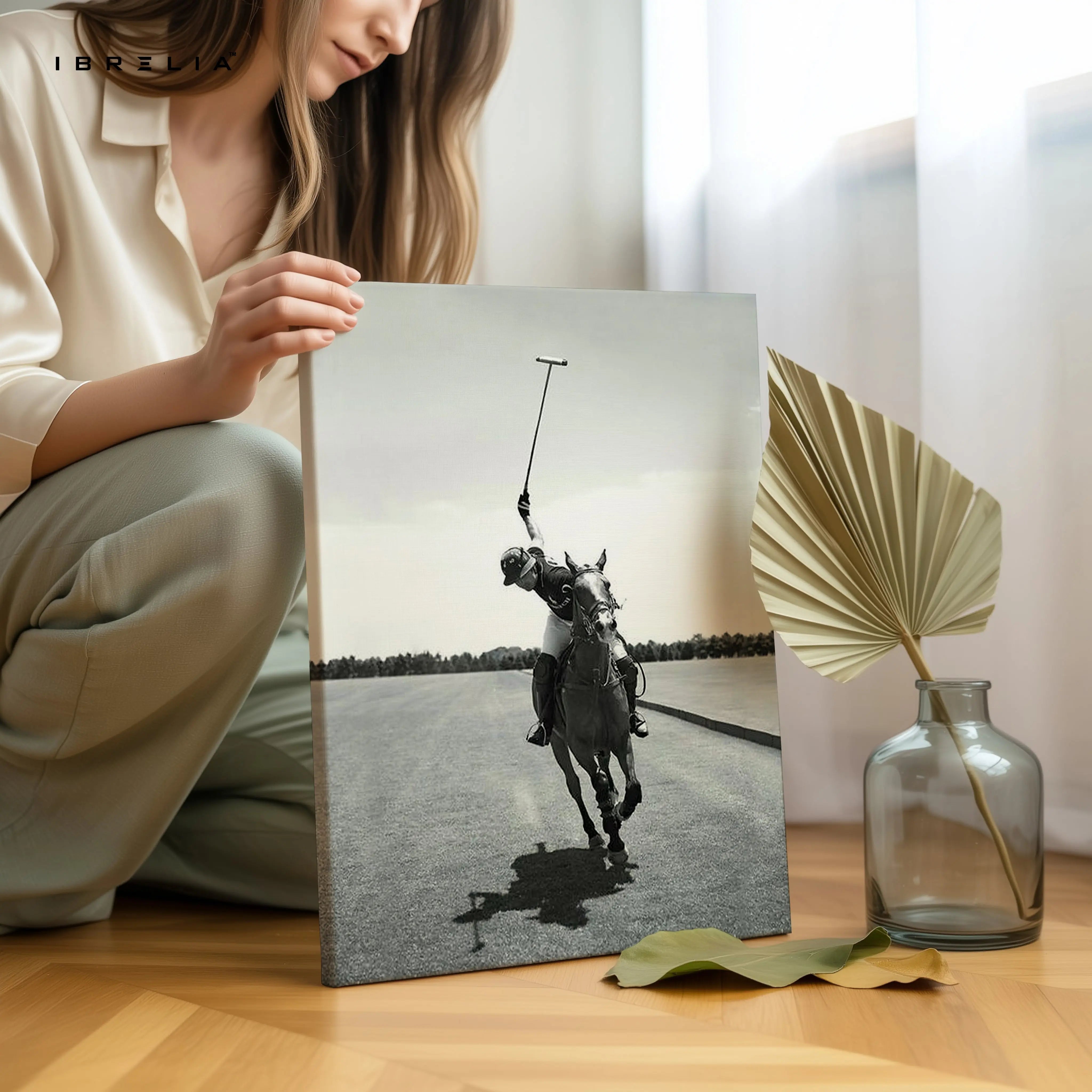 Polo Champion Action Art – Black & White Horse Rider Sports Wall Art | 4K Ultra Wrap Frame Wall Art in Pakistan | IBRELIA™ IBRELIA