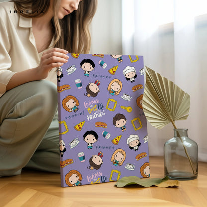 Friends Cartoon Pattern Wall Art – Cute Sitcom Canvas Frame | Friends Aesthetic Poster Pakistan | IBRELIA™ IBRELIA