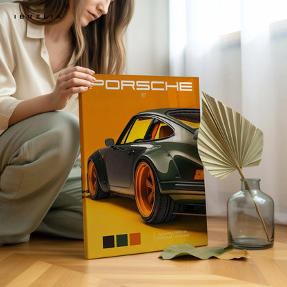 Porsche 911 Retro Orange Studio Art – Luxury Sports Car Wall Art | 4K Ultra Wrap Frame Wall Art in Pakistan | IBRELIA™ IBRELIA