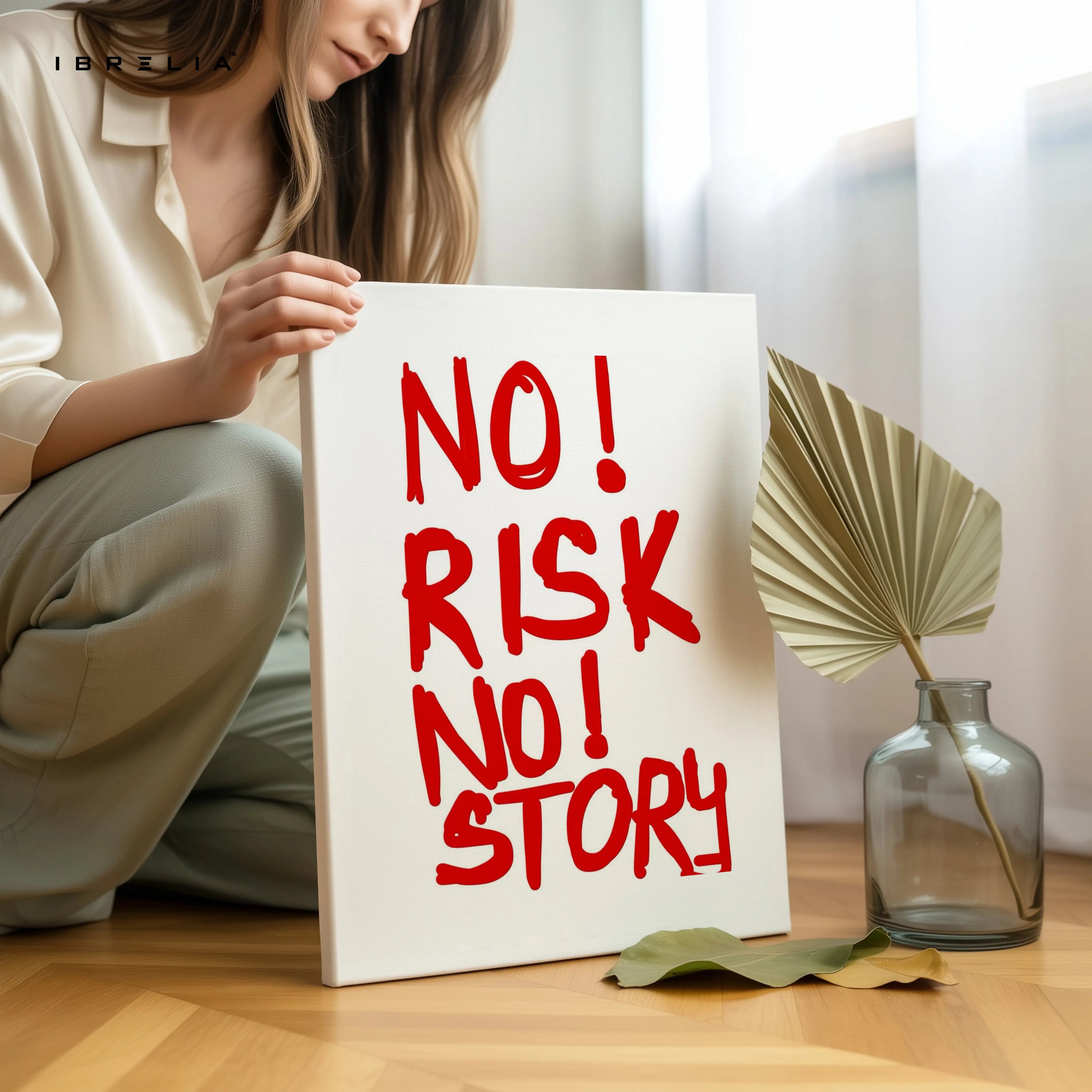 No Risk No Story Wall Art – Bold Motivational Quote Canvas Frame | Minimal Typography Poster Pakistan | IBRELIA™ IBRELIA