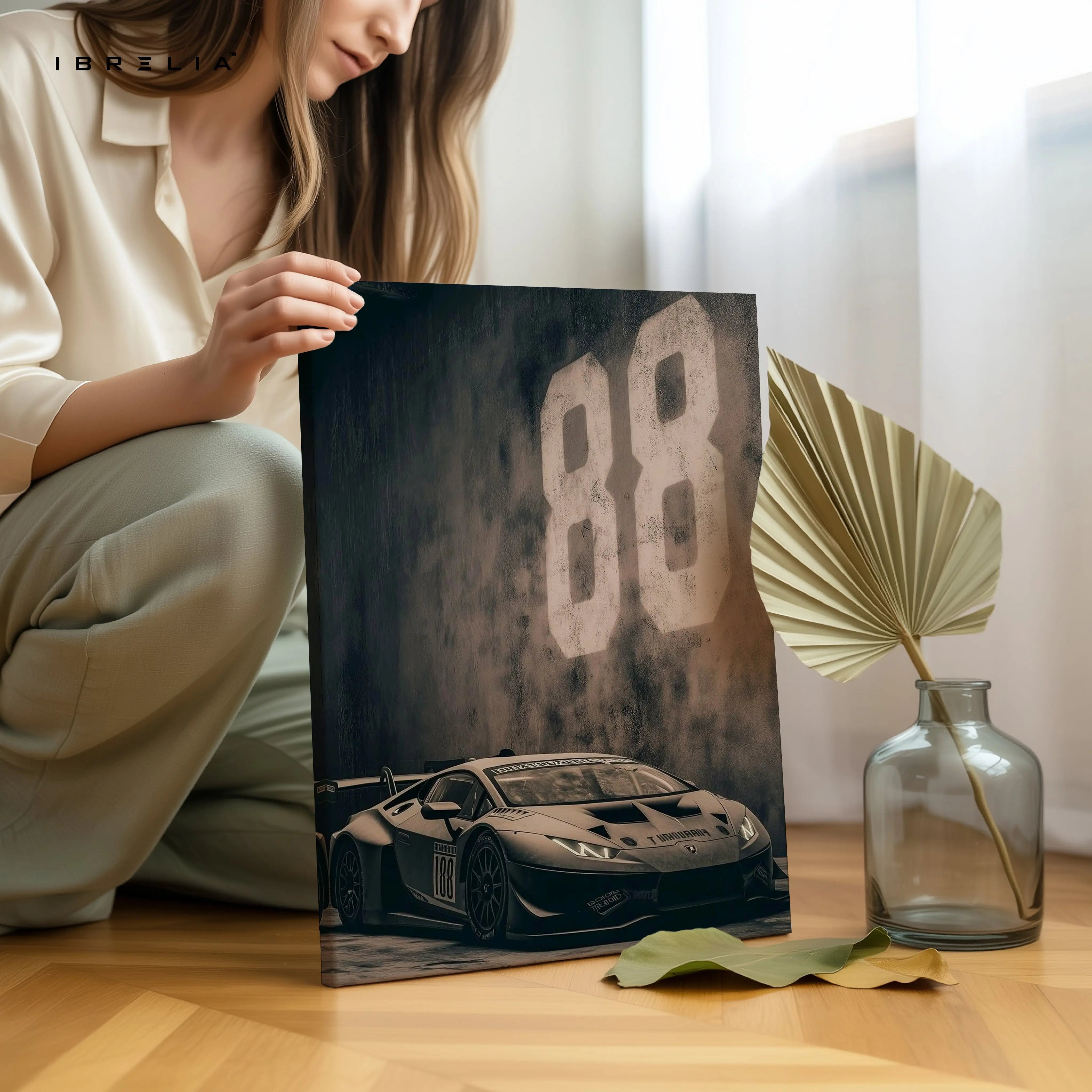 Lamborghini Huracán 88 Racing Wall Art – Dark Supercar Canvas Frame | Luxury Car Poster Pakistan | IBRELIA™ IBRELIA