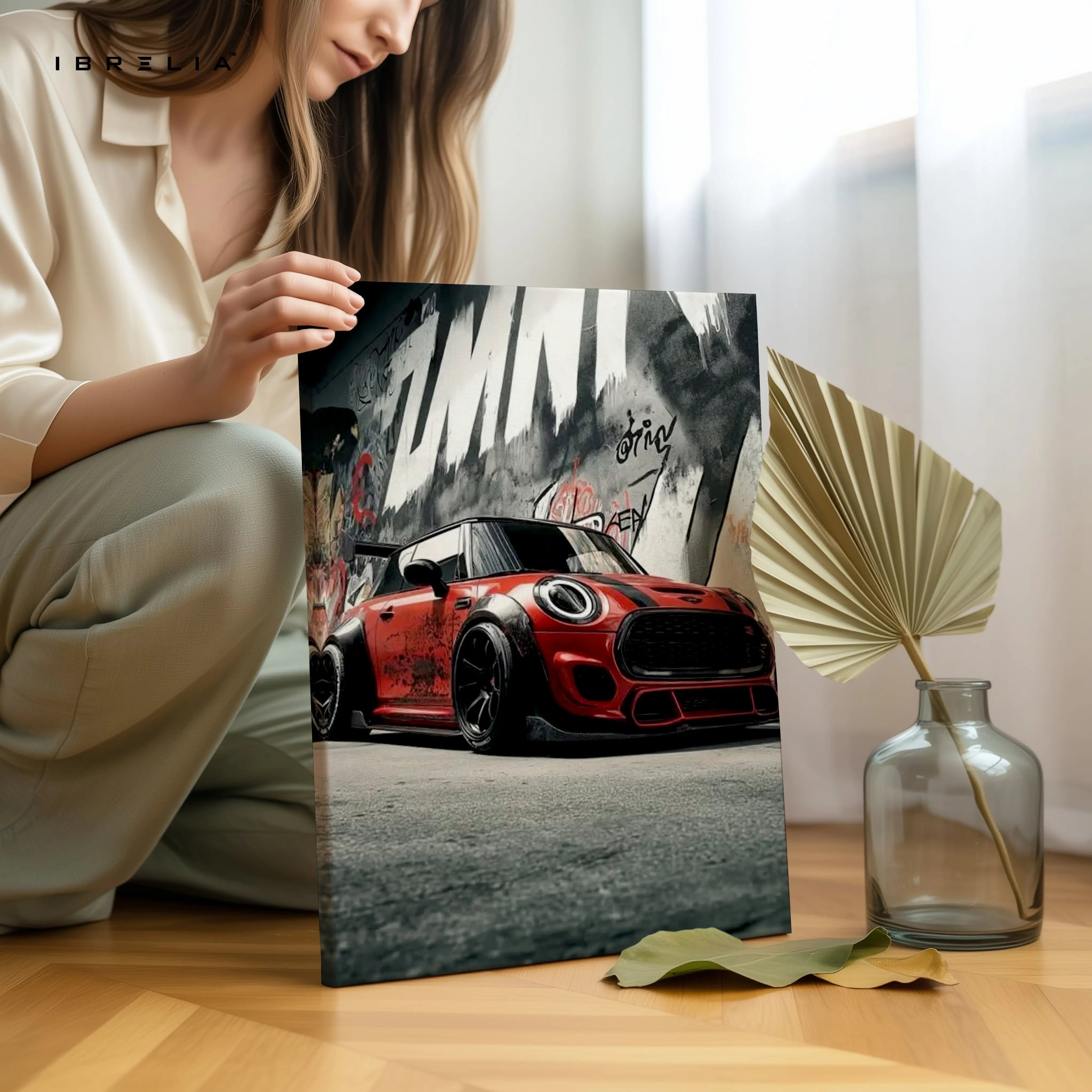 Mini Cooper Street Racing Wall Art – Urban Car Canvas Frame Pakistan | Graffiti Car Poster | IBRELIA™ IBRELIA