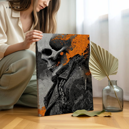 Flaming Skull Wall Art – Dark Biker Canvas Frame | Fire Skull Poster Pakistan | IBRELIA™ IBRELIA