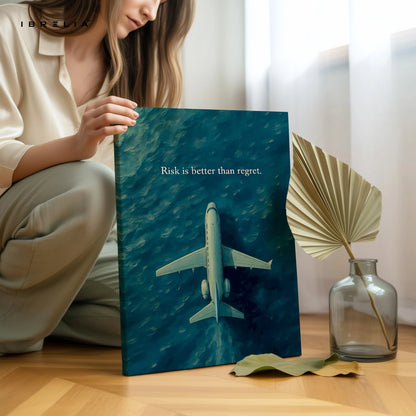Risk Is Better Than Regret Wall Art – Airplane Motivation Canvas Frame | Minimal Travel Quote Poster Pakistan | IBRELIA™ IBRELIA