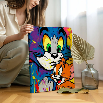 Tom & Jerry Pop Art Wall Art – Colorful Cartoon Canvas Frame | Street Style Cartoon Poster Pakistan | IBRELIA™ IBRELIA