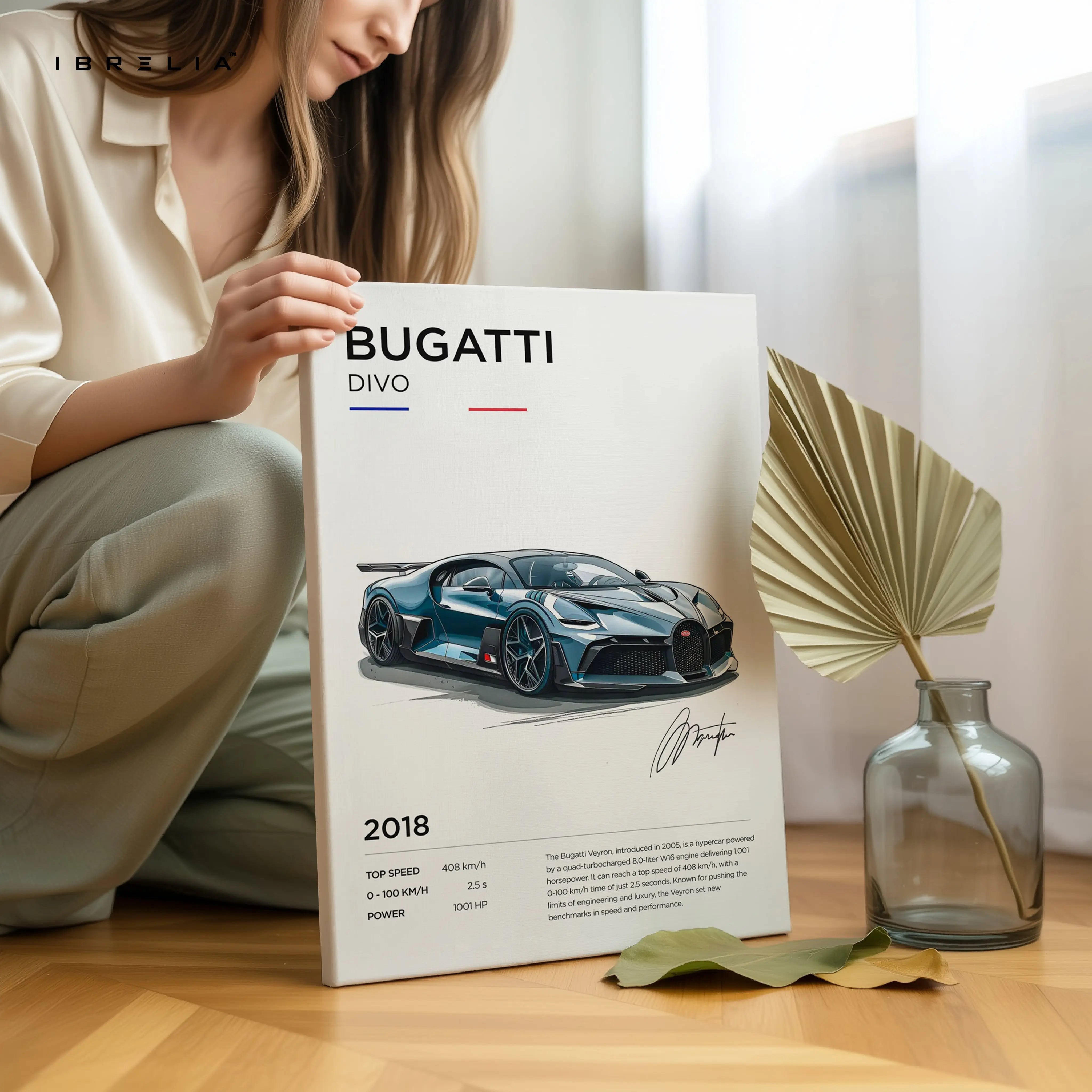 Bugatti Divo Hypercar Art – Minimal Luxury Supercar Wall Art | 4K Ultra Wrap Frame Wall Art in Pakistan | IBRELIA™ IBRELIA