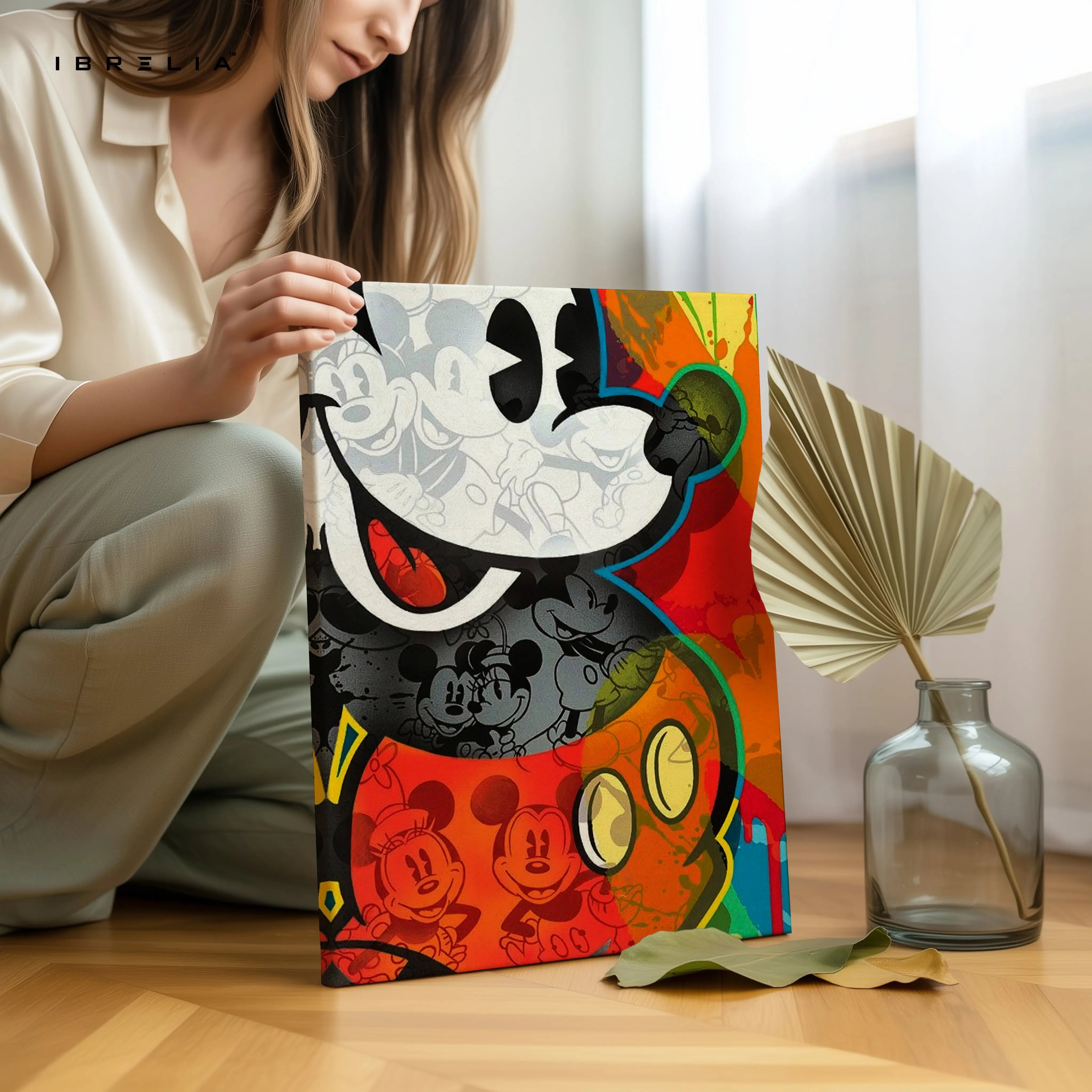 Mickey Mouse Pop Art Wall Art – Abstract Cartoon Canvas Frame | Colorful Street Style Poster Pakistan | IBRELIA™ IBRELIA