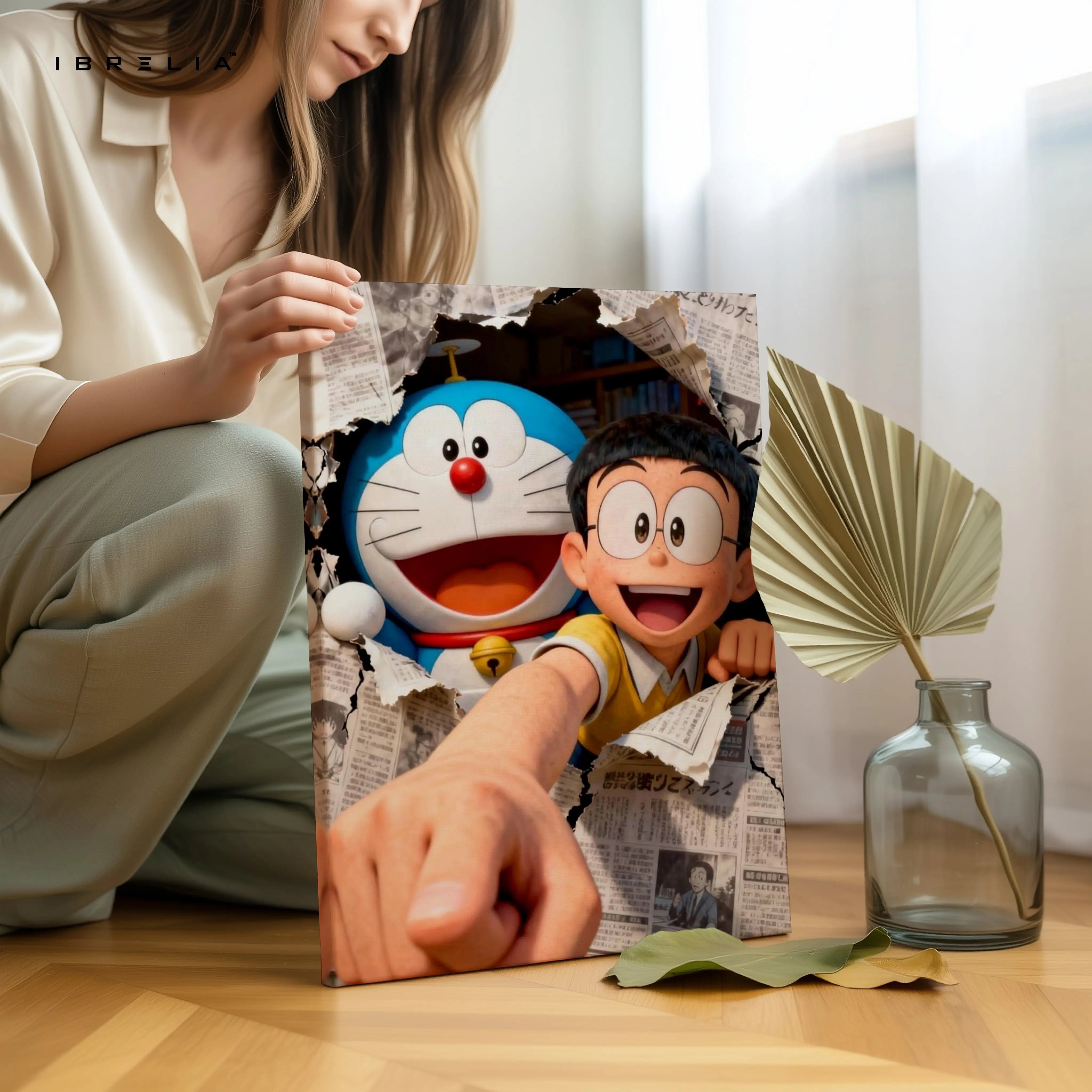 Doraemon & Nobita Wall Art – Cartoon Friendship Canvas Frame | Fun Anime Scene Decor Pakistan | IBRELIA™ IBRELIA