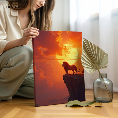 Lion Sunset Silhouette Wall Art – Majestic Animal Canvas Frame | Golden Sky Aesthetic Decor Pakistan | IBRELIA™ IBRELIA