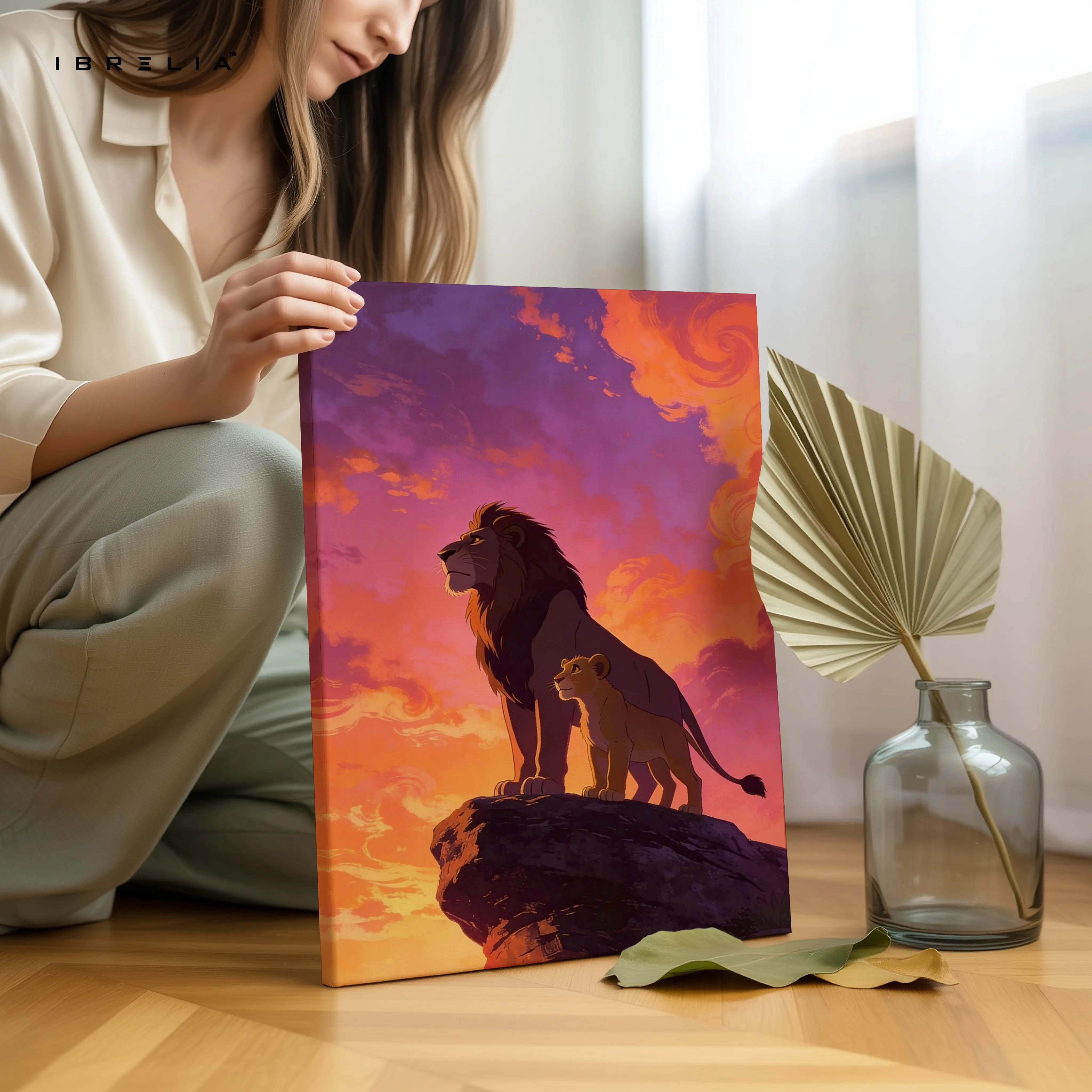 Lion Father & Cub Wall Art – Pride Legacy Canvas Frame | Majestic Animal Scene Decor Pakistan | IBRELIA™ IBRELIA