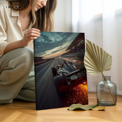Formula 1 Night Speed Burst Wall Art – High Velocity Racing Canvas Frame Pakistan | Fire Trail Motorsport Poster | IBRELIA™ IBRELIA