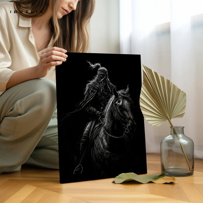 Dark Warrior Wall Art – Viking Rider Canvas Frame | Black Aesthetic Horse Poster Pakistan | IBRELIA™ IBRELIA