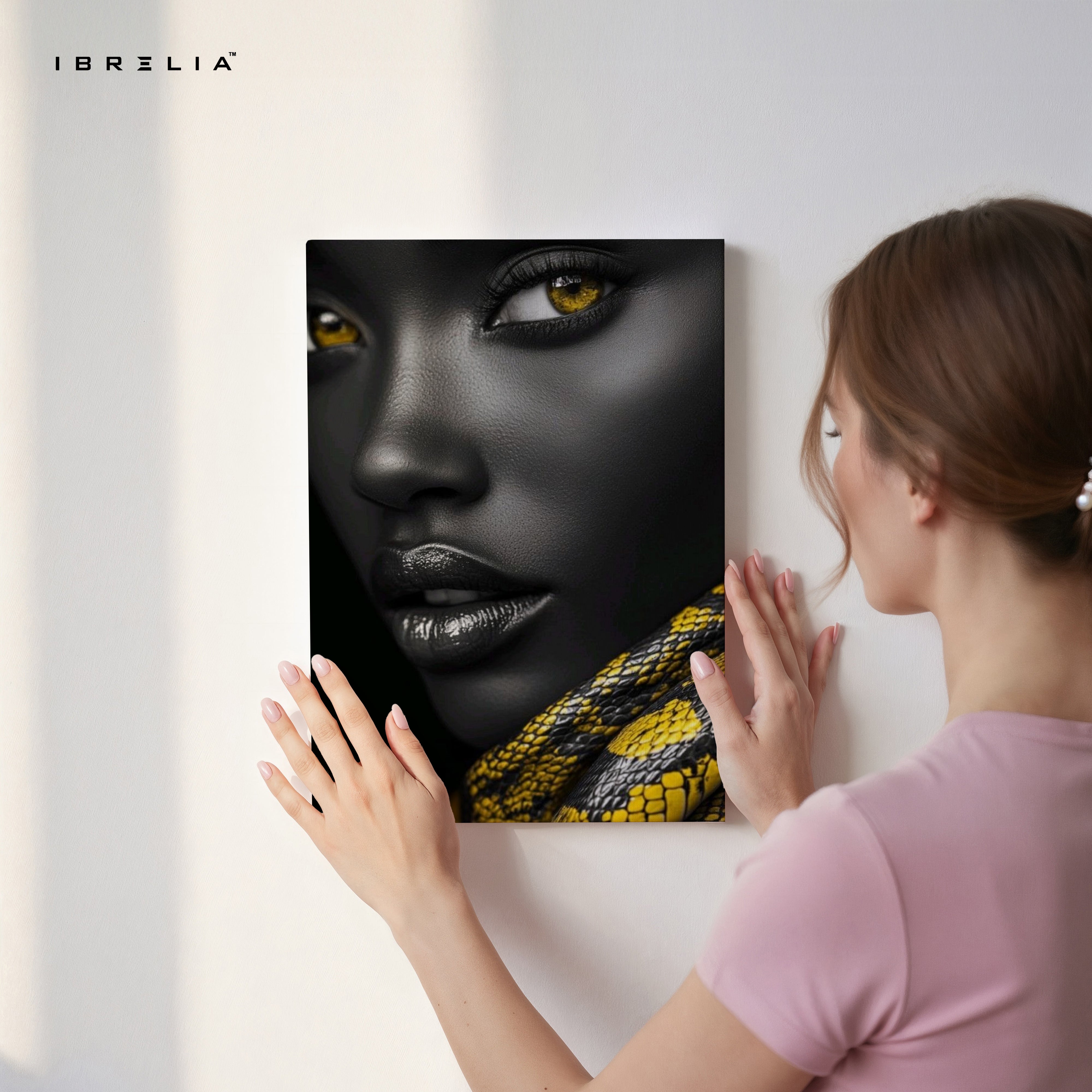 Golden Serpent Gaze Portrait – 4K Ultra Wrap Frame Wall Art in Pakistan | IBRELIA™