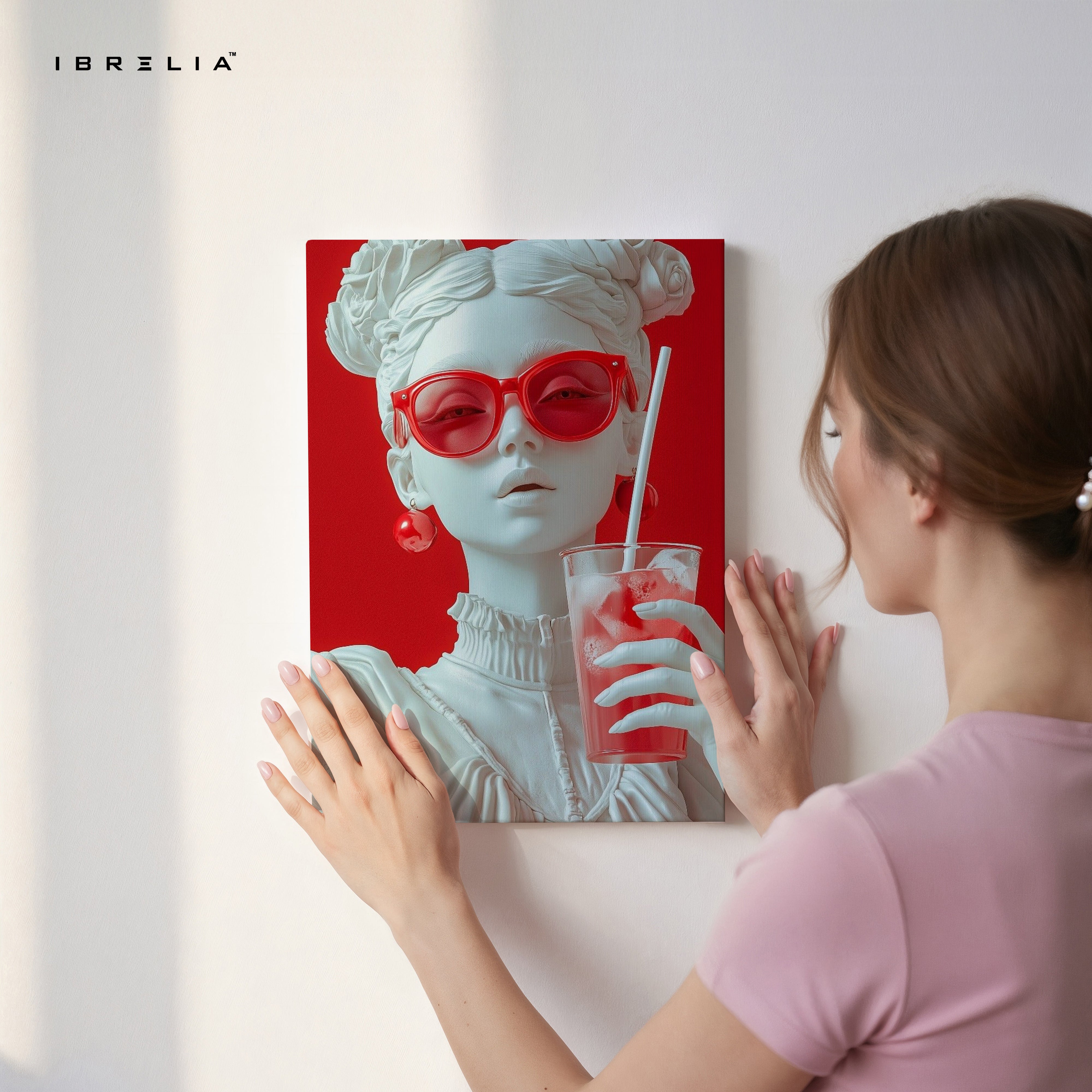 Red Pop Elegance Portrait Art – 4K Ultra Wrap Frame Wall Art in Pakistan | IBRELIA™