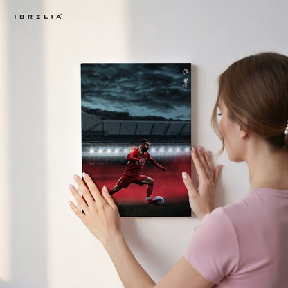 Crimson Night Striker – Cinematic Football Action Art | 4K Ultra Wrap Frame Wall Art in Pakistan | IBRELIA™