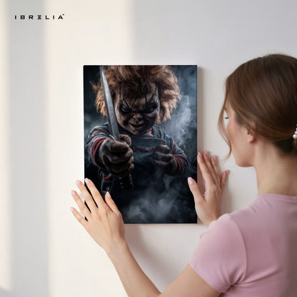 Sinister Doll Standoff – Dark Cinematic Horror Art | 4K Ultra Wrap Frame Wall Art in Pakistan | IBRELIA™
