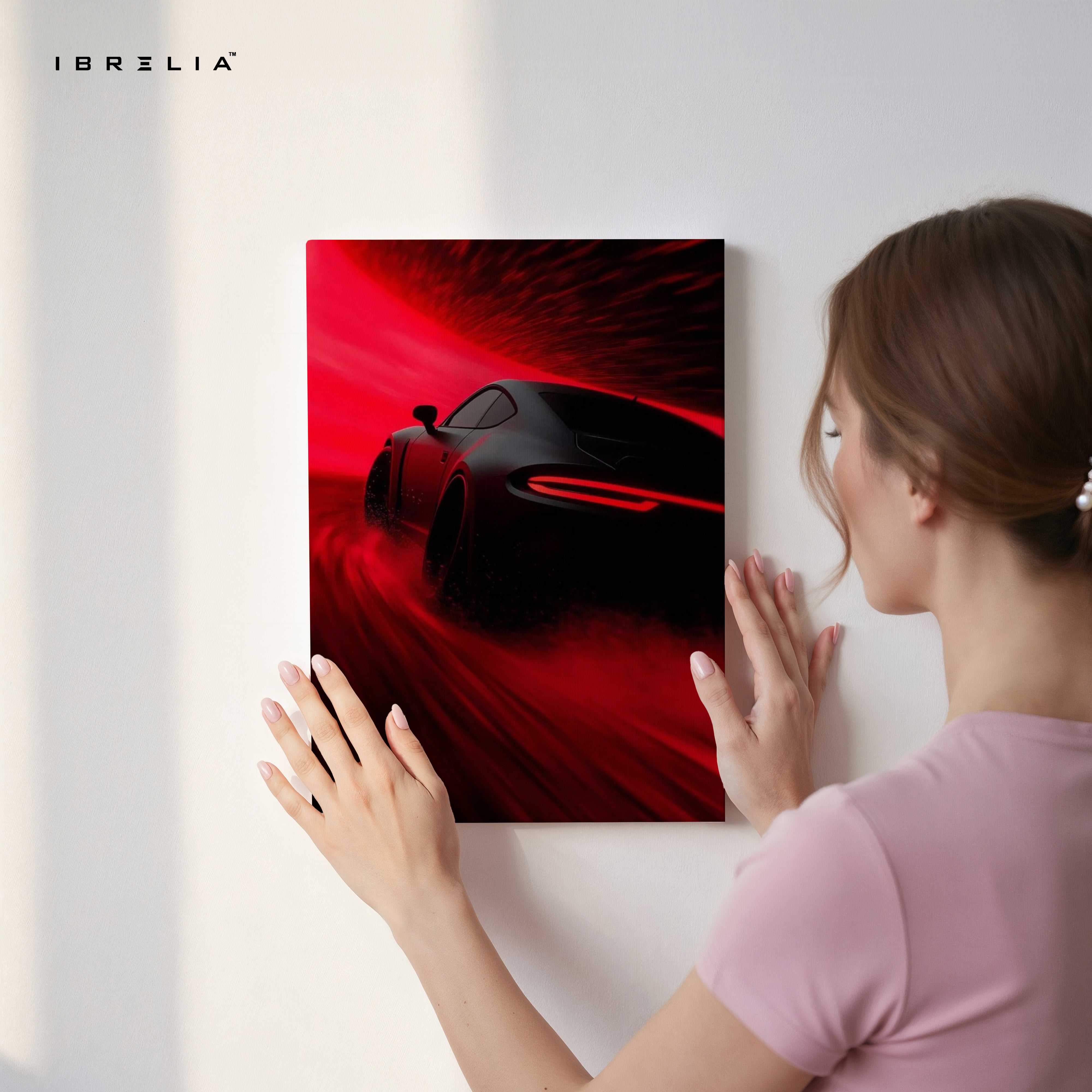 Crimson Velocity Night Drive – 4K Ultra Wrap Frame Supercar Wall Art | IBRELIA™