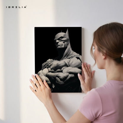 Monochrome Dark Knight – Sculpted Vigilante Noir Art | 4K Ultra Wrap Frame Wall Art in Pakistan | IBRELIA™