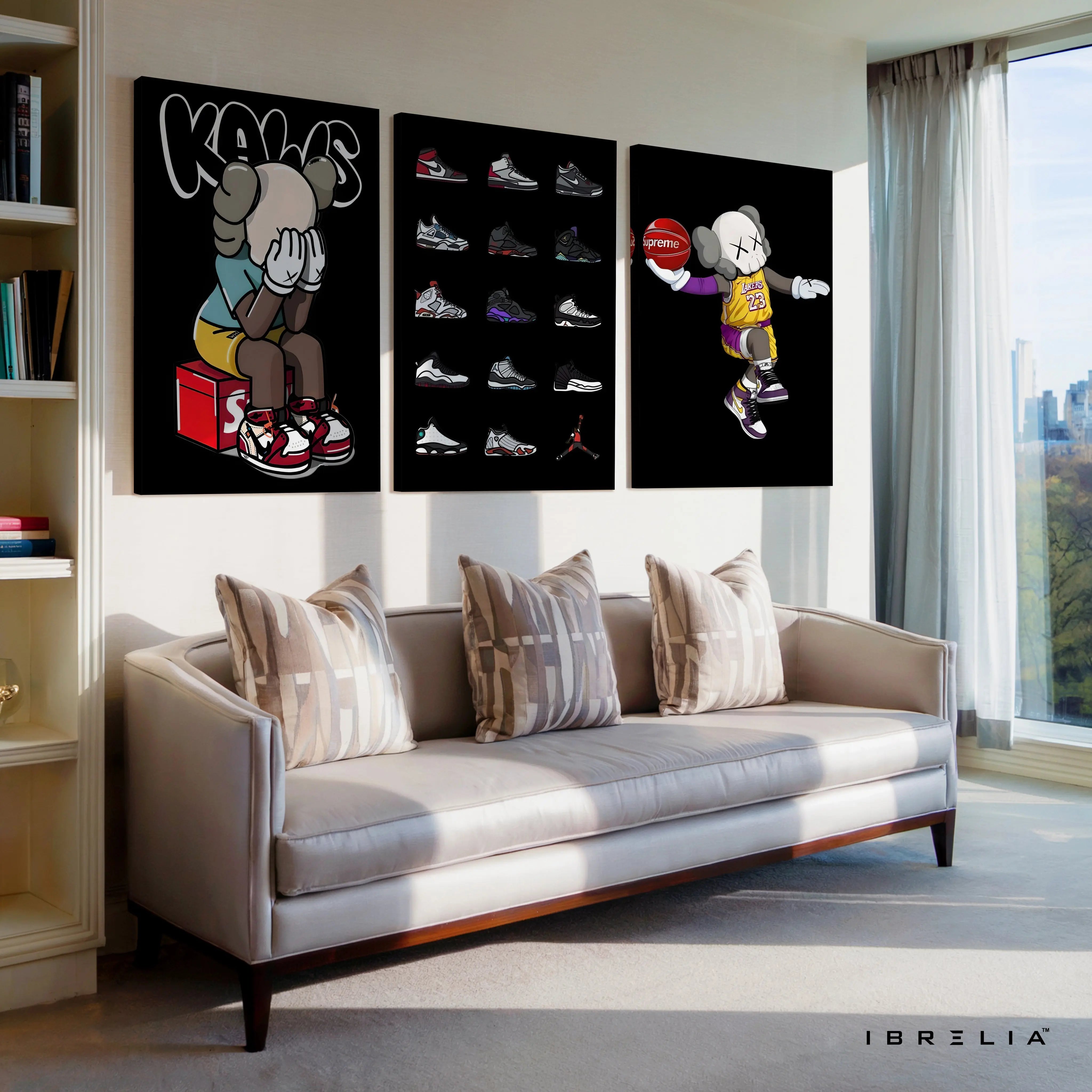 KAWS Sneaker Street Art 3 Panel 4K Ultra HD Wall Art in Pakistan | IBRELIA™ IBRELIA
