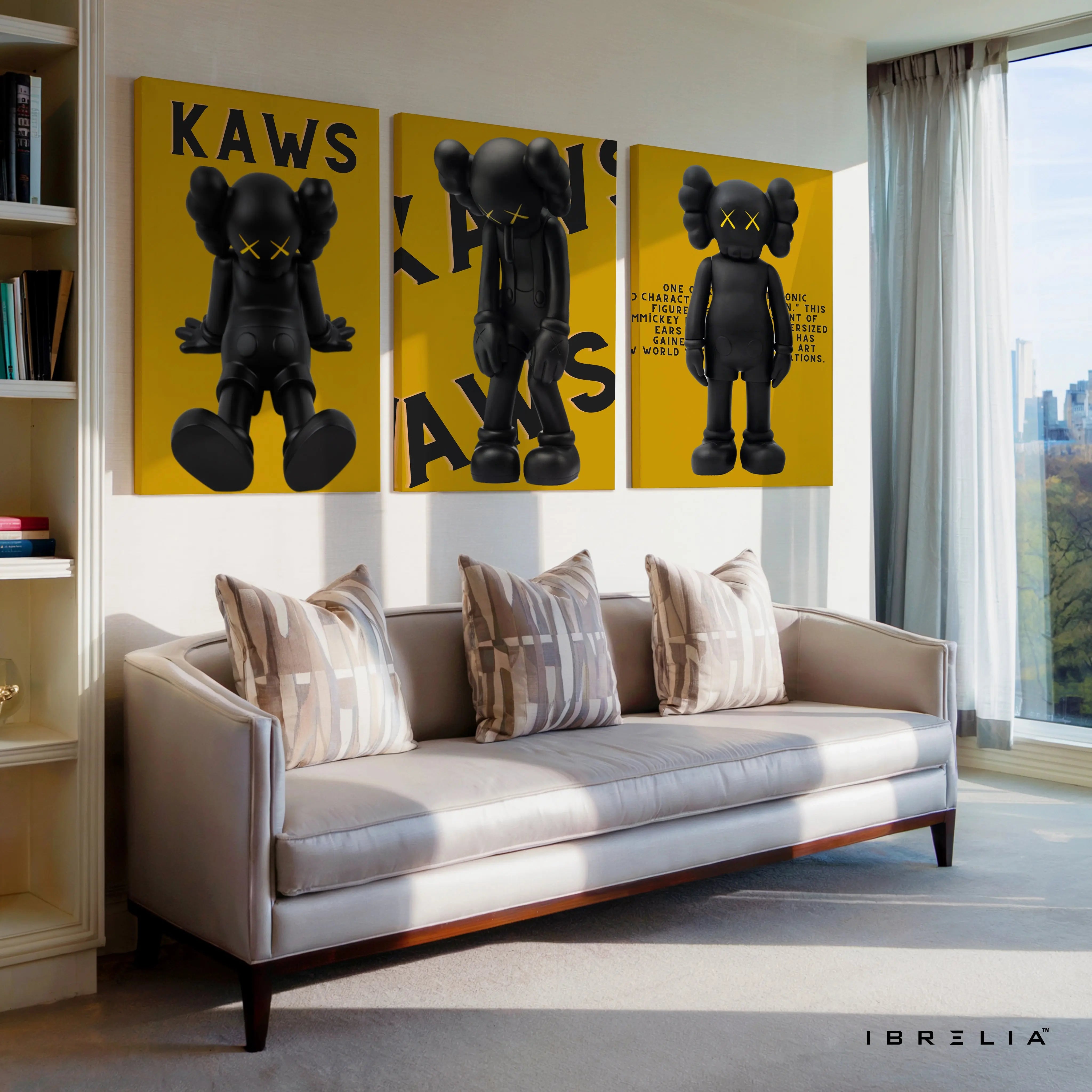 Yellow KAWS Companion Pop Art 3 Panel 4K Ultra HD Wall Art in Pakistan | IBRELIA™ IBRELIA