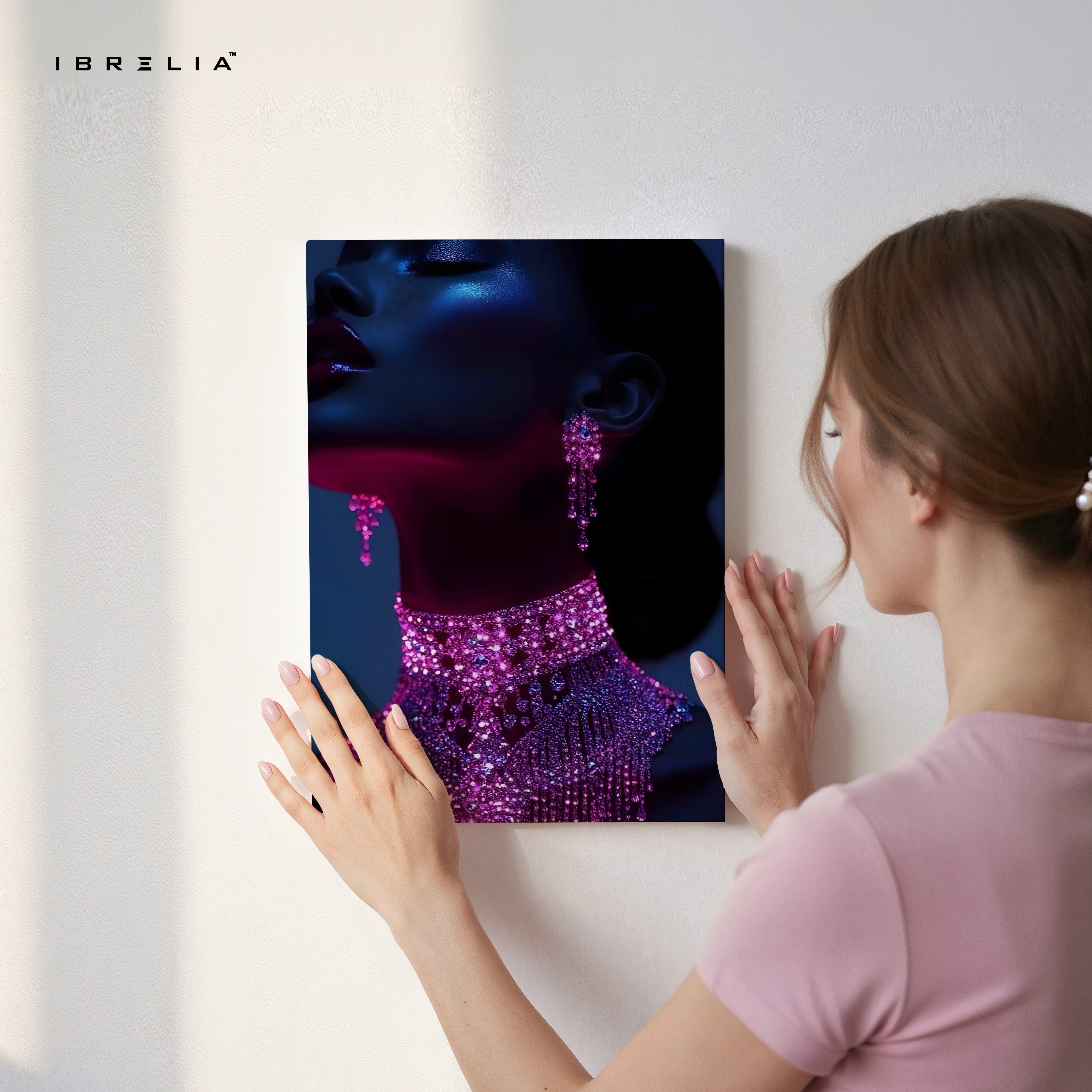 Midnight Amethyst Muse – Luxury Feminine Portrait Art | 4K Ultra Wrap Frame Wall Art in Pakistan | IBRELIA™