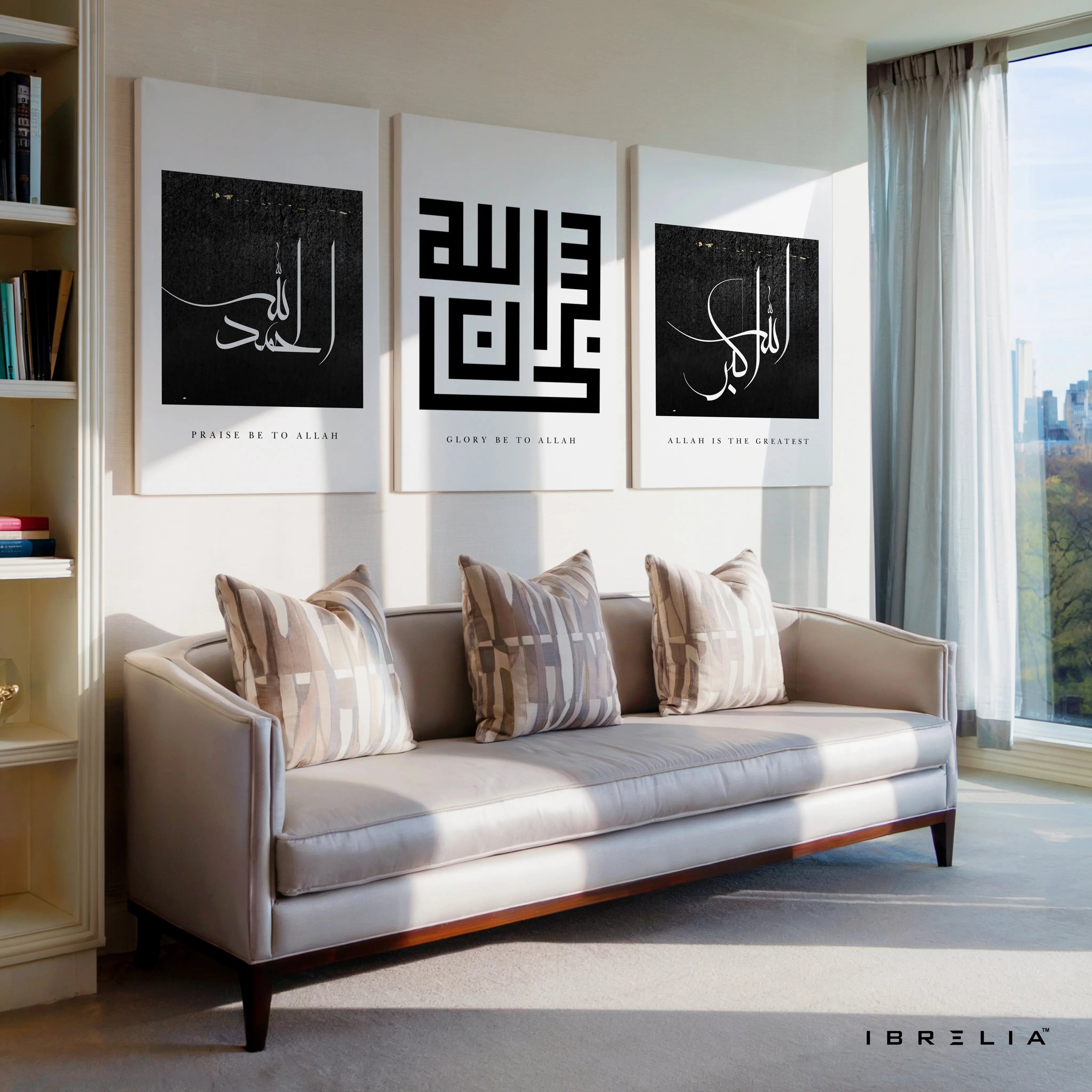Alhamdulillah SubhanAllah Allahu Akbar 3 Panel Islamic Calligraphy 4K Ultra HD Wall Art in Pakistan | IBRELIA™ IBRELIA