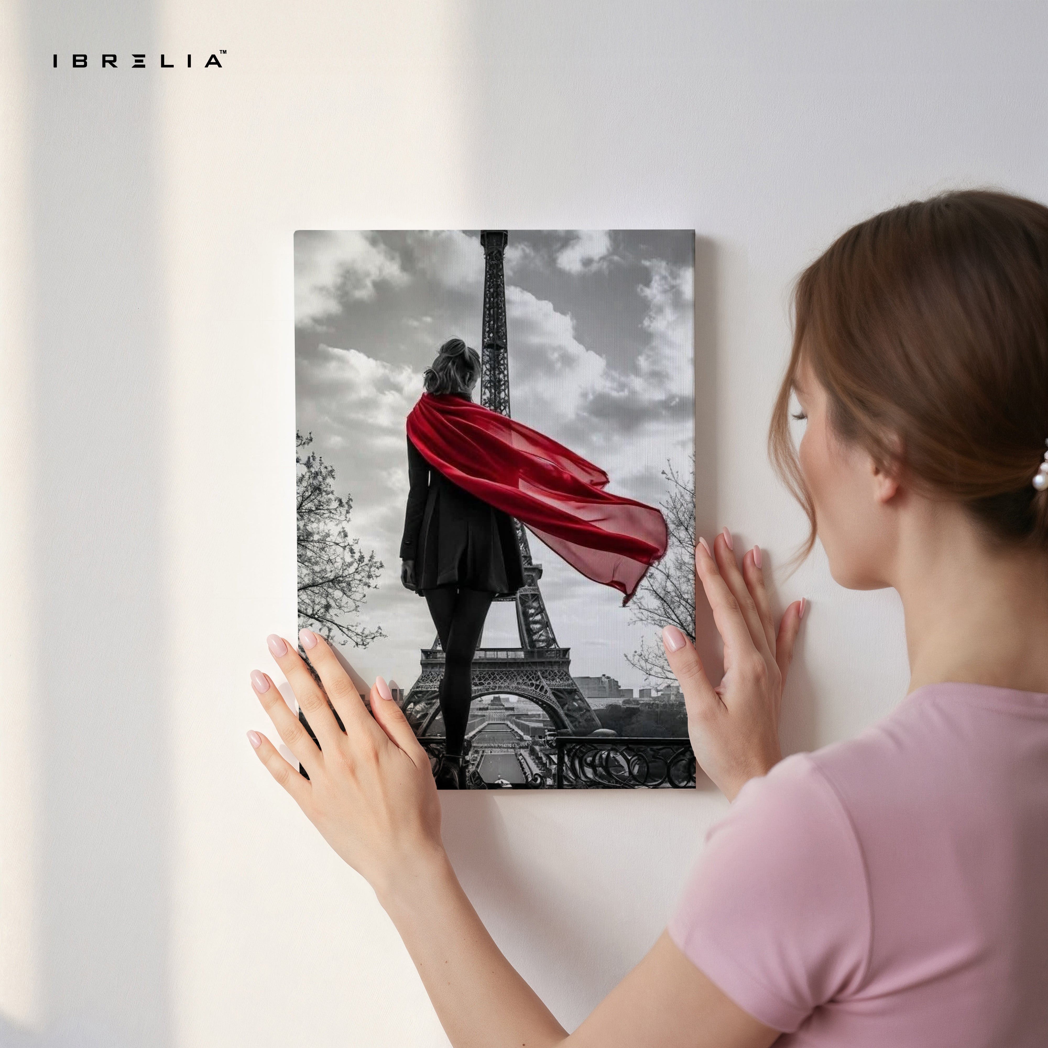 Paris Red Scarf Elegance Art – 4K Ultra Wrap Frame Wall Art in Pakistan | IBRELIA™