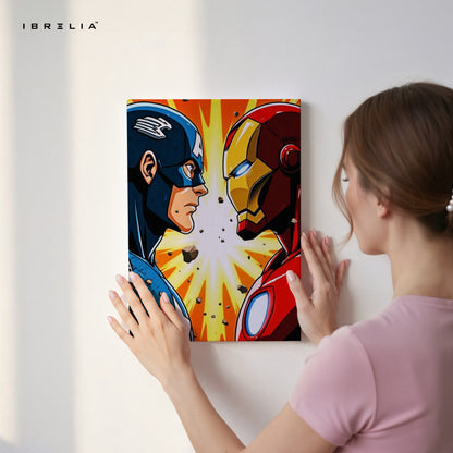 Heroes Face-Off Pop Art – Iconic Superhero Clash Wall Art | 4K Ultra Wrap Frame Wall Art in Pakistan | IBRELIA™