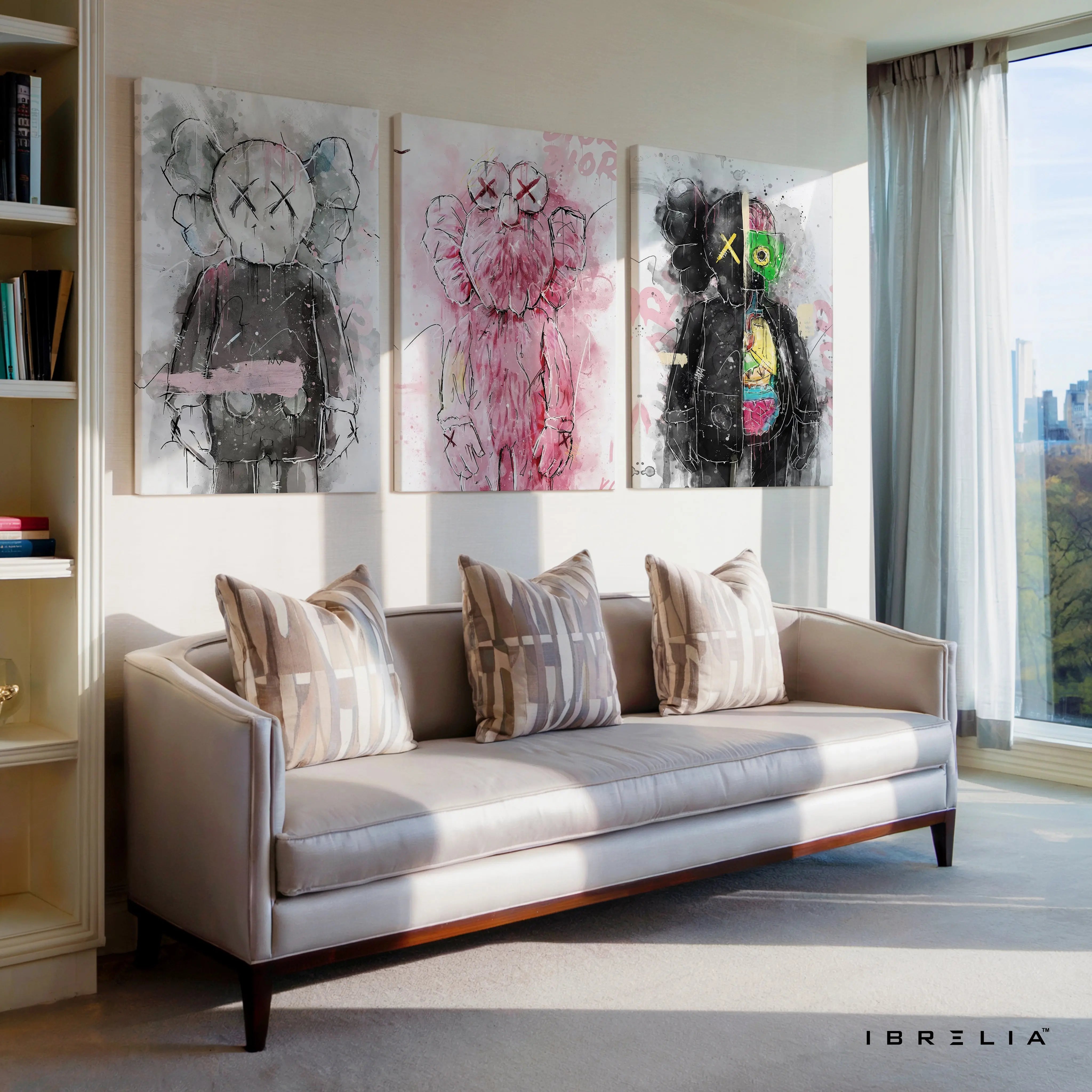 Abstract KAWS Graffiti Street Art 3 Panel 4K Ultra HD Wall Art in Pakistan | IBRELIA™ IBRELIA