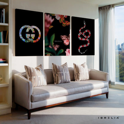 Gucci Snake Luxury Fashion 3 Panel 4K Ultra HD Wall Art in Pakistan | IBRELIA™ IBRELIA