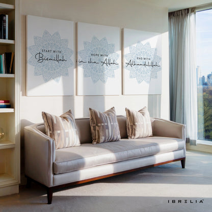 Bismillah InshaAllah Alhamdulillah 3 Panel Islamic 4K Ultra HD Wall Art in Pakistan | IBRELIA™ IBRELIA