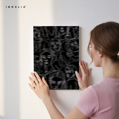 Echoes of Identity – Abstract Line Faces Noir Art | 4K Ultra Wrap Frame Wall Art in Pakistan | IBRELIA™