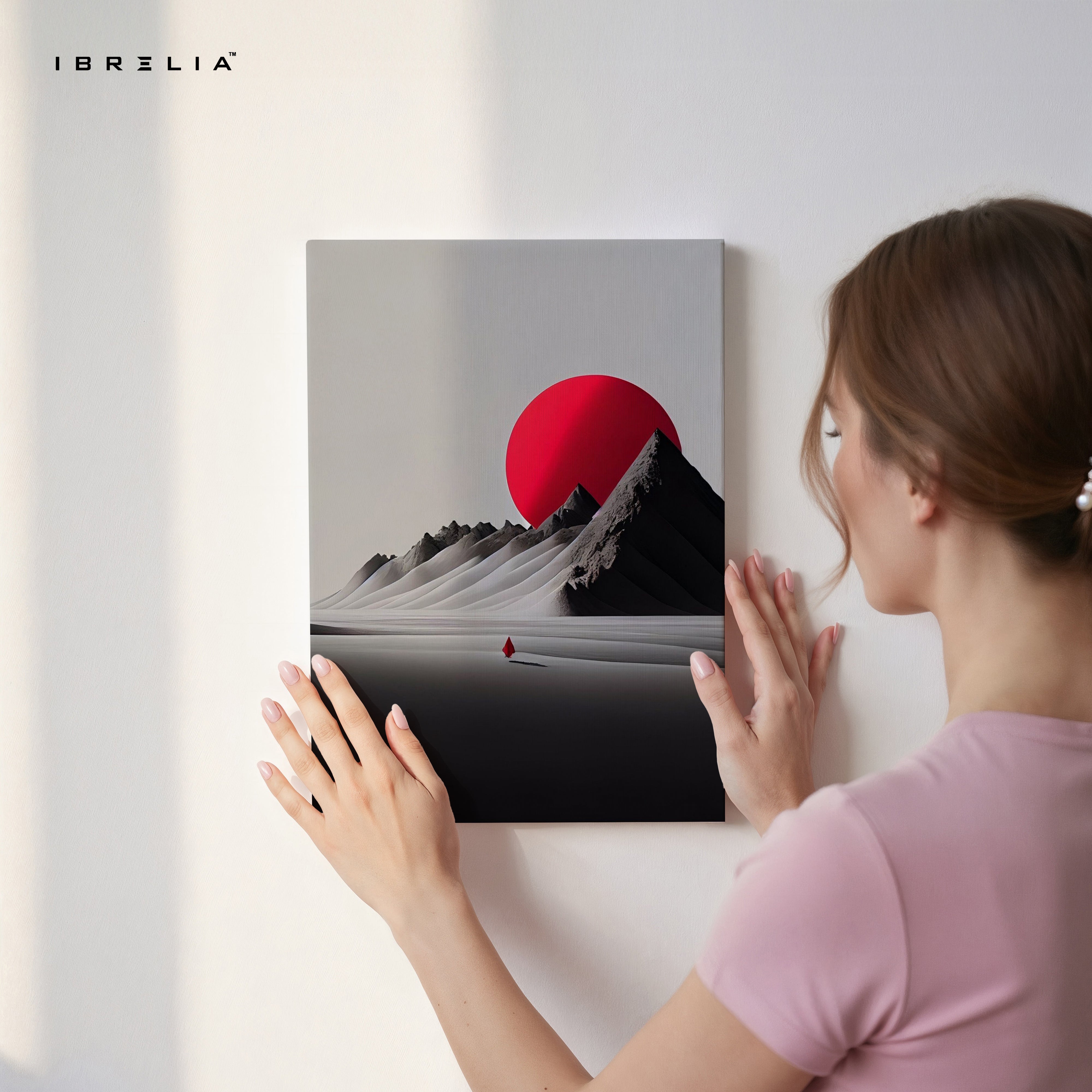 Crimson Horizon Solitude – Minimal Desert Sun Art | 4K Ultra Wrap Frame Wall Art in Pakistan | IBRELIA™