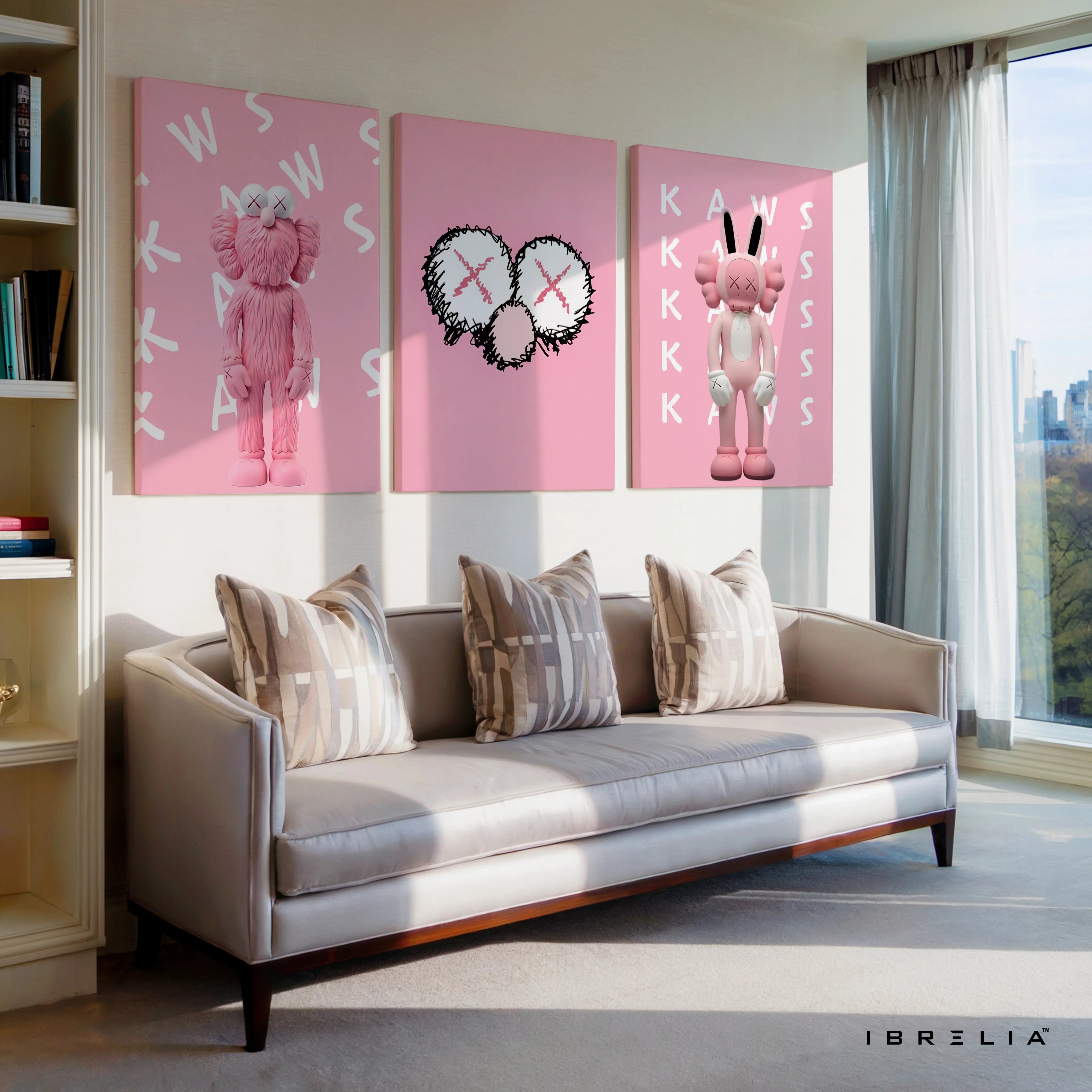 Pink KAWS Inspired Pop Art 3 Panel 4K Ultra HD Wall Art in Pakistan | IBRELIA™ IBRELIA