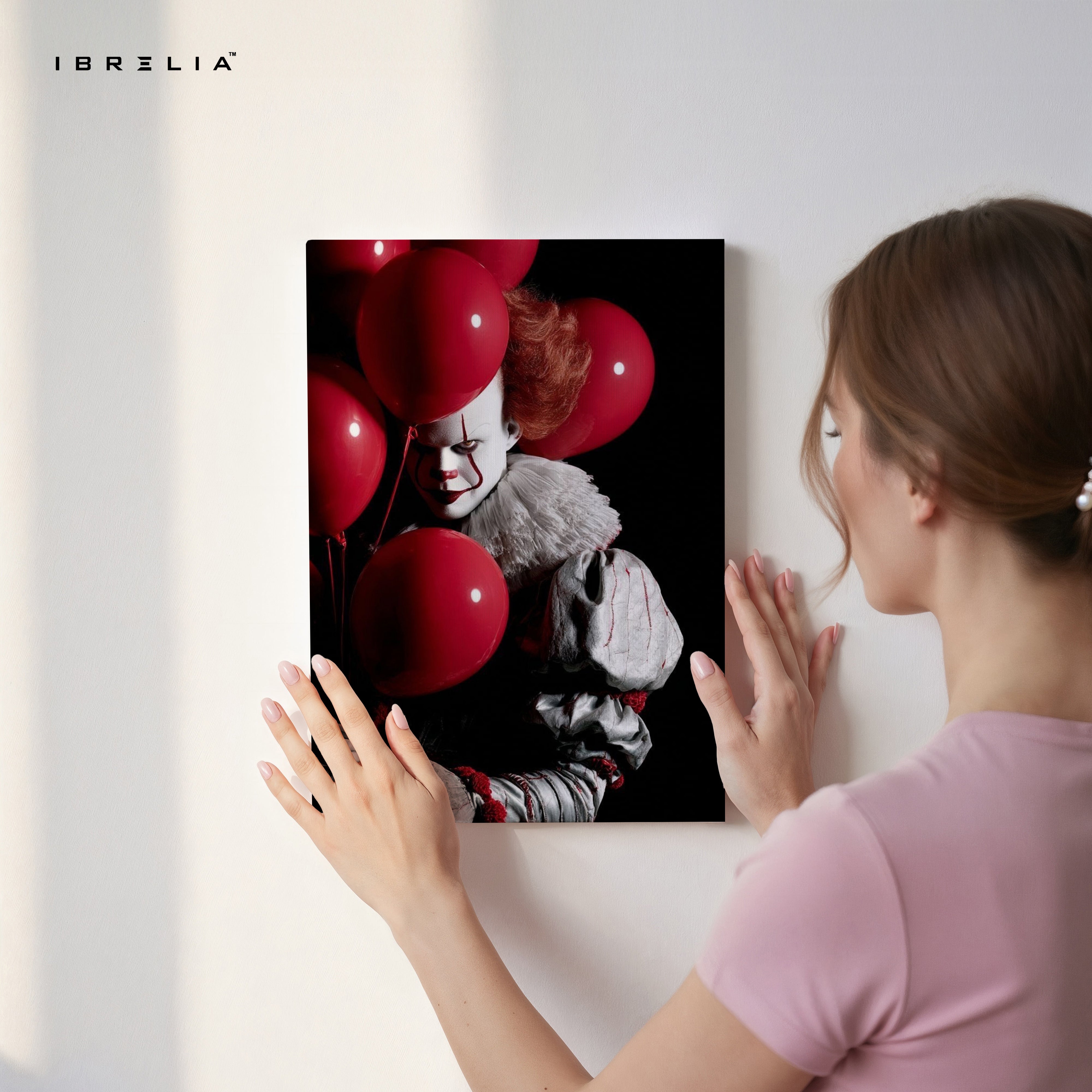 Crimson Balloon Whisper – Dark Cinematic Horror Portrait | 4K Ultra Wrap Frame Wall Art in Pakistan | IBRELIA™