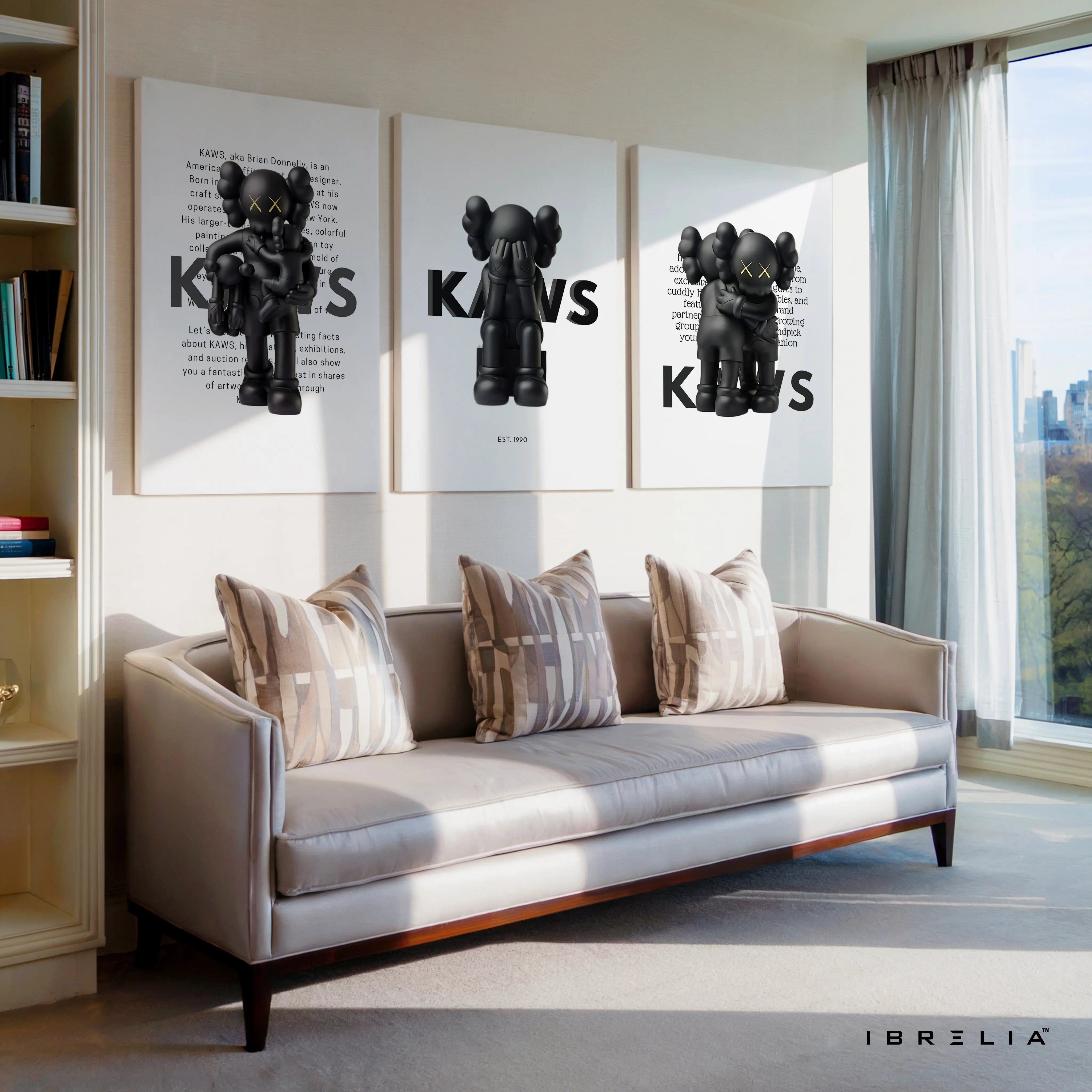 Black KAWS Companion Minimal Art 3 Panel 4K Ultra HD Wall Art in Pakistan | IBRELIA™ IBRELIA