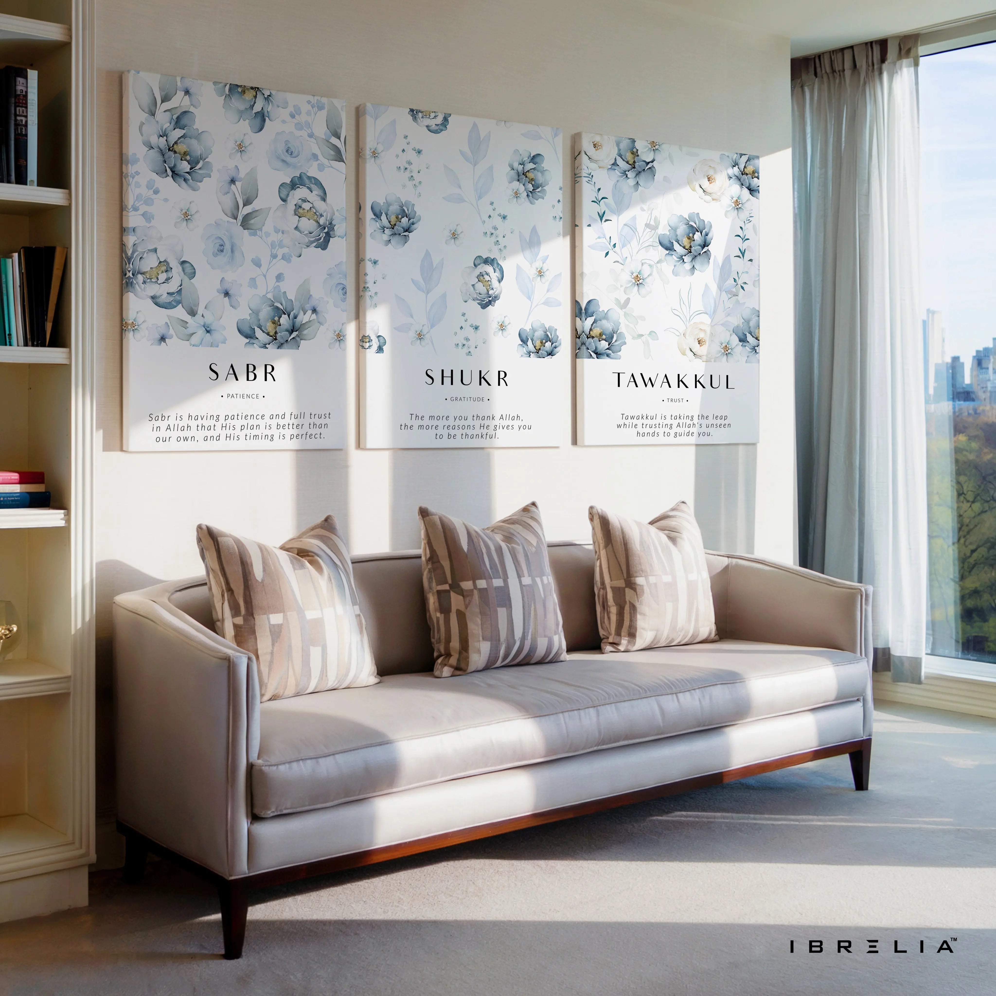 Sabr Shukr Tawakkul Floral Islamic 3 Panel 4K Ultra HD Wall Art in Pakistan | IBRELIA™ IBRELIA