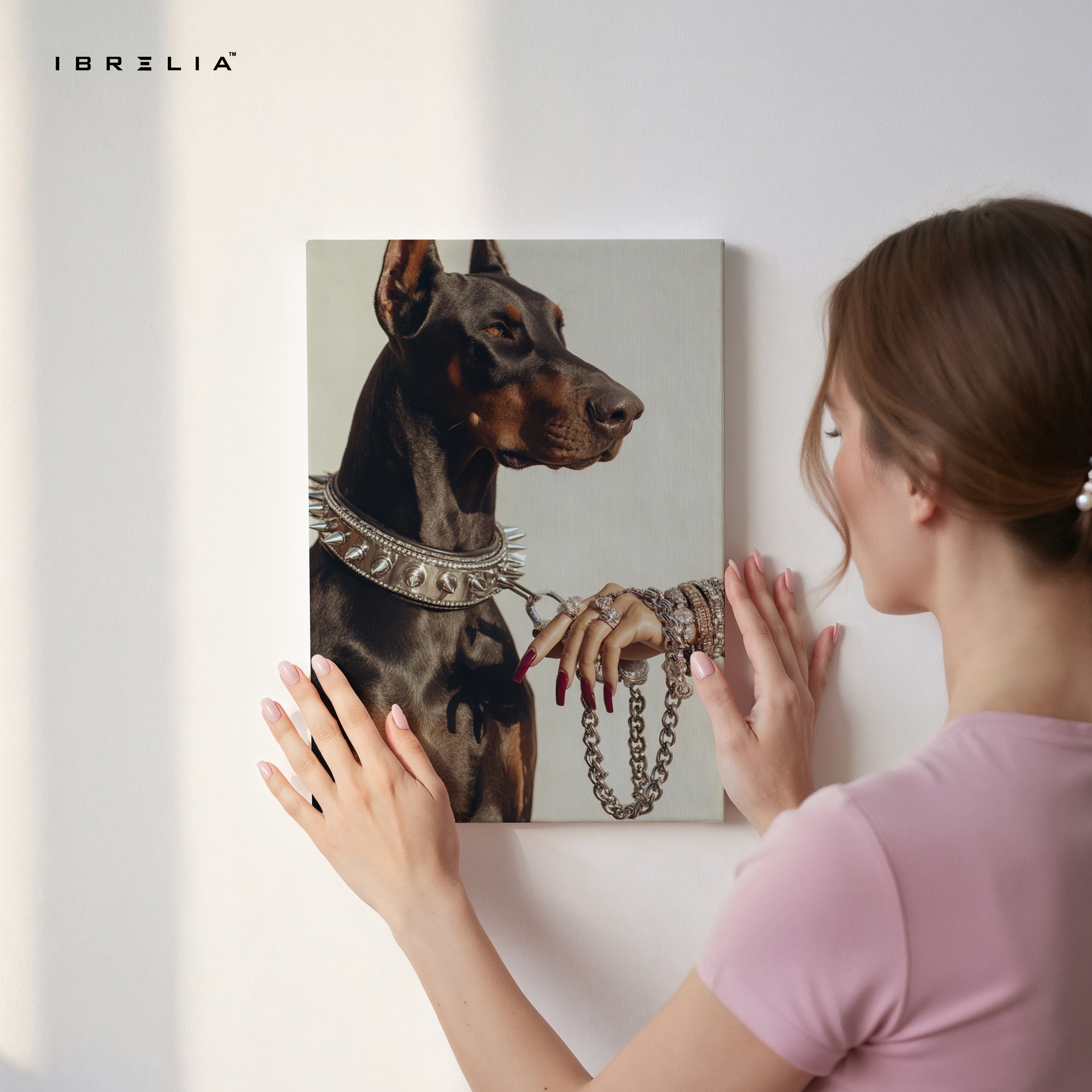 Luxury Doberman with Chain Collar – 4K Ultra Wrap Frame Wall Art in Pakistan | IBRELIA™