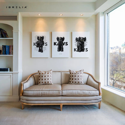 Black KAWS Companion Minimal Art 3 Panel 4K Ultra HD Wall Art in Pakistan | IBRELIA™ IBRELIA