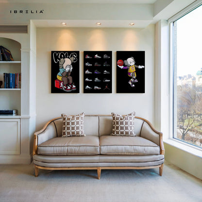 KAWS Sneaker Street Art 3 Panel 4K Ultra HD Wall Art in Pakistan | IBRELIA™ IBRELIA