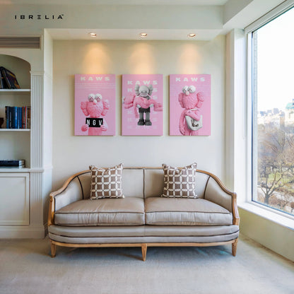 Pink KAWS Companion NGV 3 Panel 4K Ultra HD Wall Art in Pakistan | IBRELIA™ IBRELIA