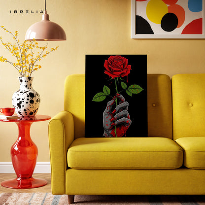 Crimson Bloom Hand – Dark Symbolic Rose Art | 4K Ultra Wrap Frame Wall Art in Pakistan | IBRELIA™
