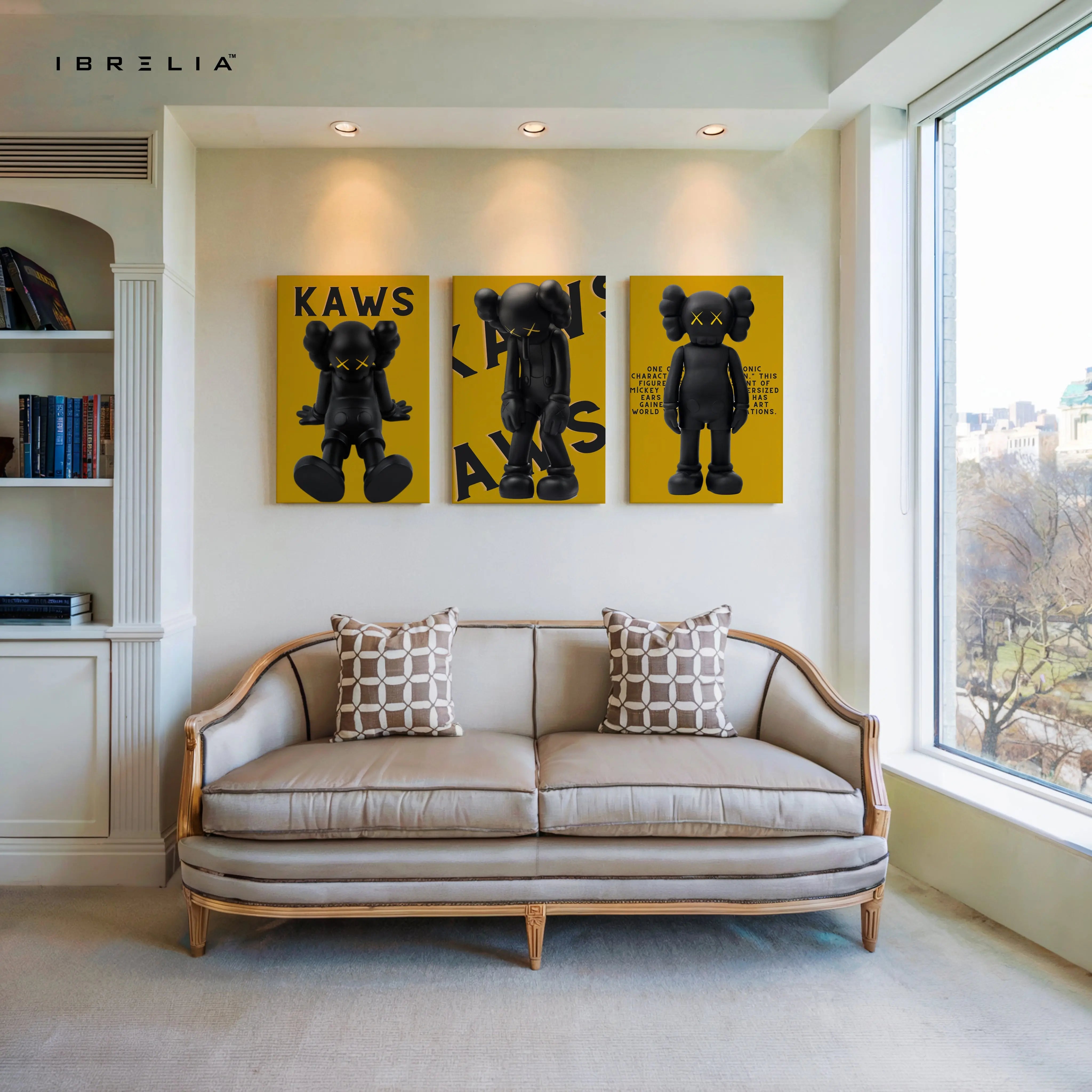 Yellow KAWS Companion Pop Art 3 Panel 4K Ultra HD Wall Art in Pakistan | IBRELIA™ IBRELIA