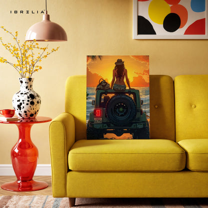 Golden Escape Sunset – Adventure Lifestyle Illustration Art | 4K Ultra Wrap Frame Wall Art in Pakistan | IBRELIA™