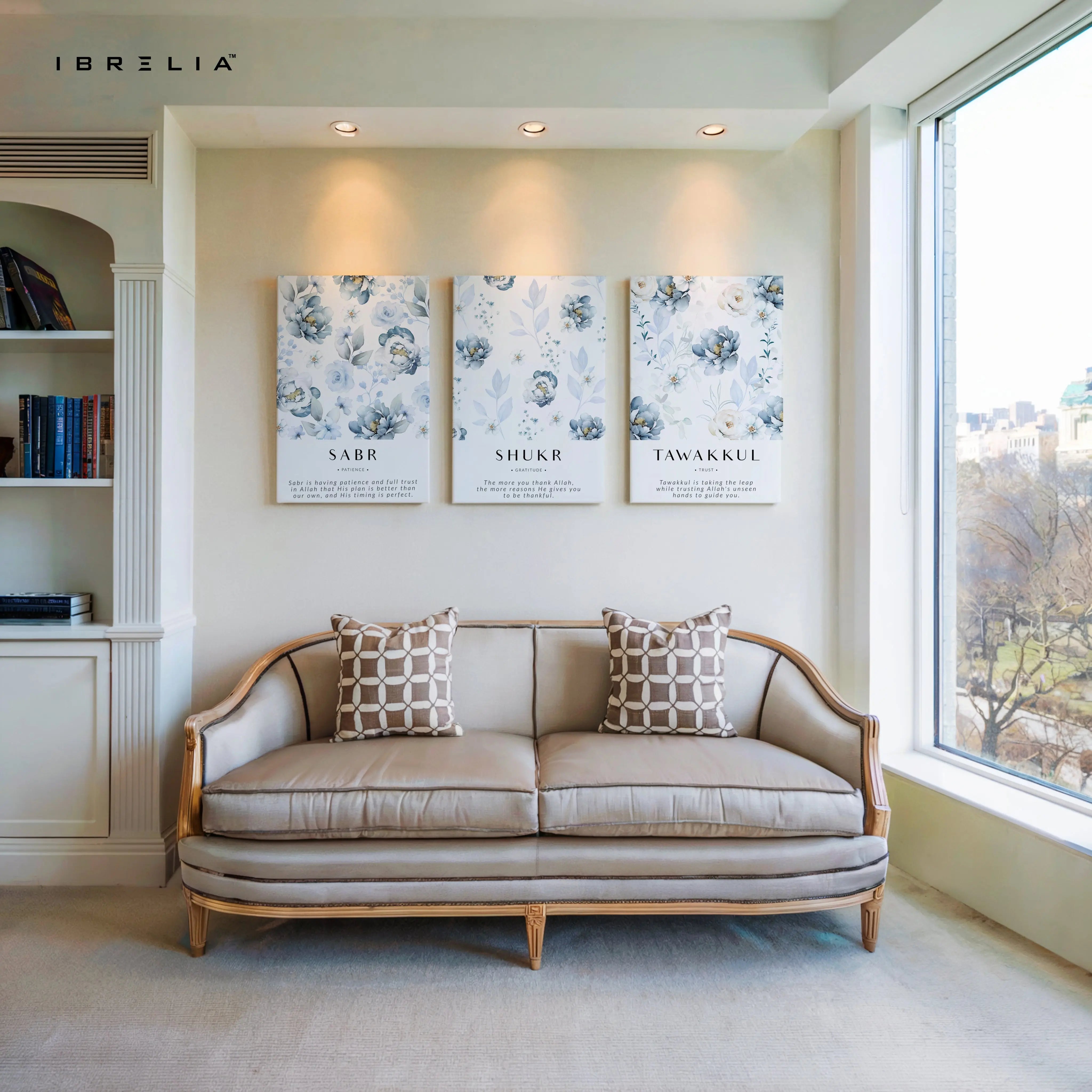 Sabr Shukr Tawakkul Floral Islamic 3 Panel 4K Ultra HD Wall Art in Pakistan | IBRELIA™ IBRELIA