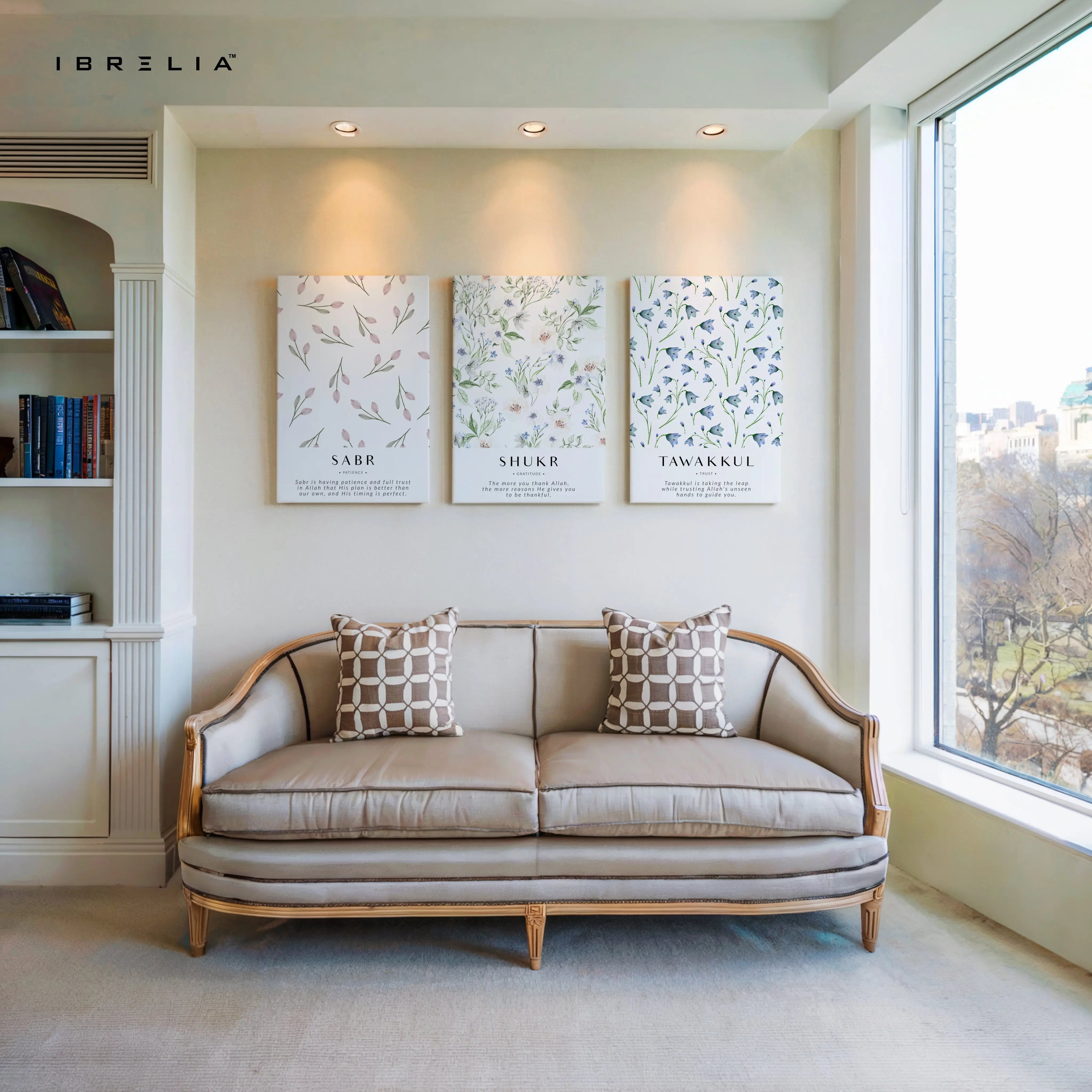 Sabr Shukr Tawakkul Botanical Islamic 3 Panel 4K Ultra HD Wall Art in Pakistan | IBRELIA™ IBRELIA
