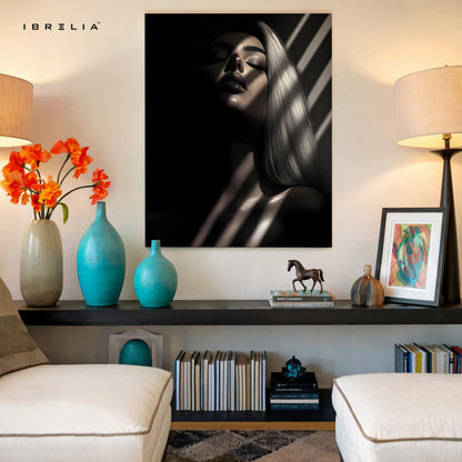 Shadowlight Siren – Dark Feminine Noir Portrait Art | 4K Ultra Wrap Frame Wall Art in Pakistan | IBRELIA™