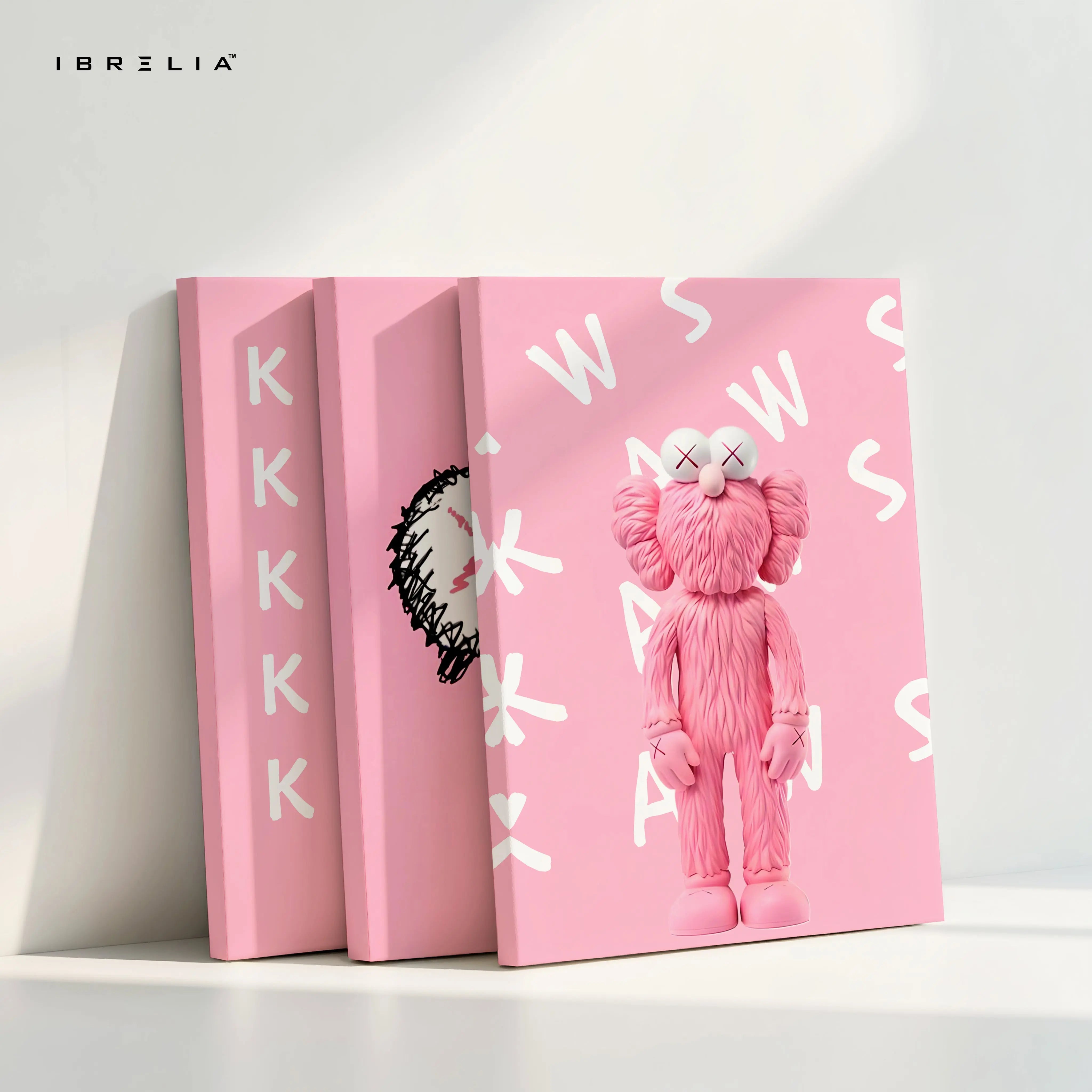 Pink KAWS Inspired Pop Art 3 Panel 4K Ultra HD Wall Art in Pakistan | IBRELIA™ IBRELIA